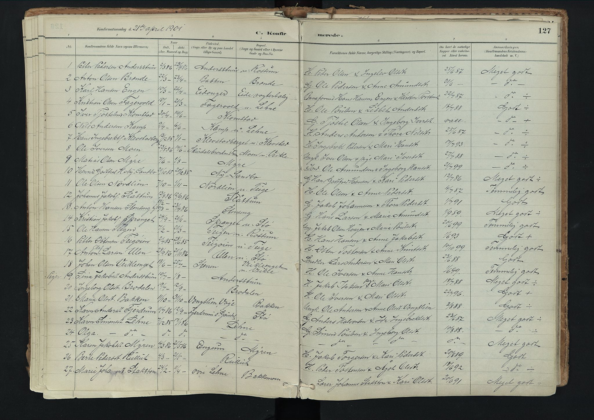 Nord-Fron prestekontor, SAH/PREST-080/H/Ha/Haa/L0003: Parish register (official) no. 3, 1884-1914, p. 127