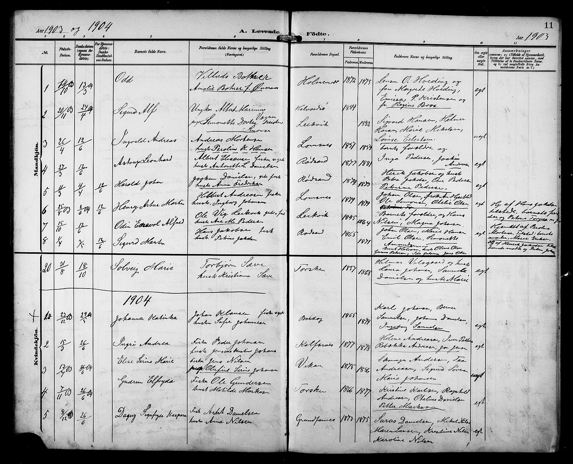 Berg sokneprestkontor, AV/SATØ-S-1318/G/Ga/Gab/L0013klokker: Parish register (copy) no. 13, 1902-1922, p. 11