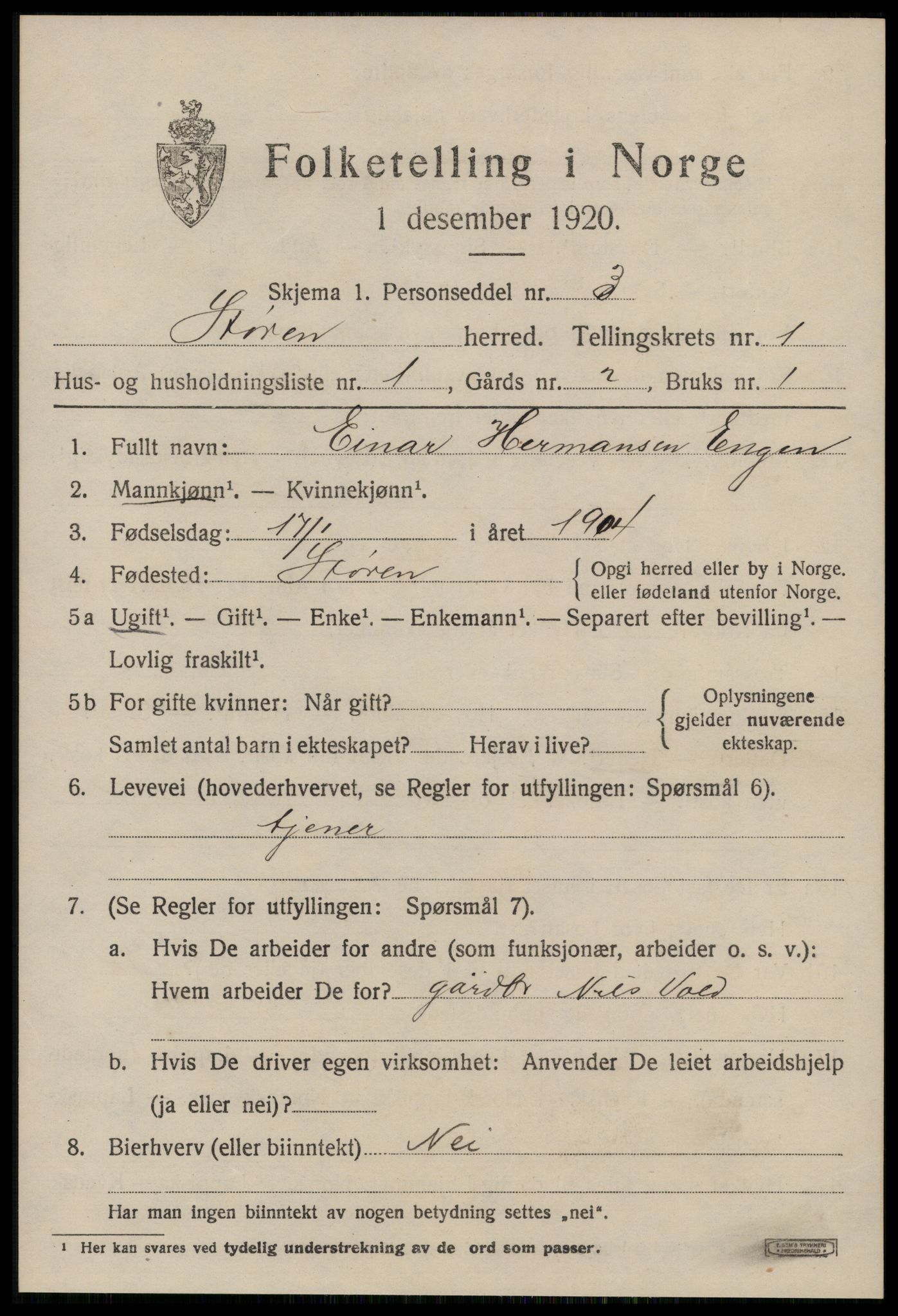 SAT, 1920 census for Støren, 1920, p. 696