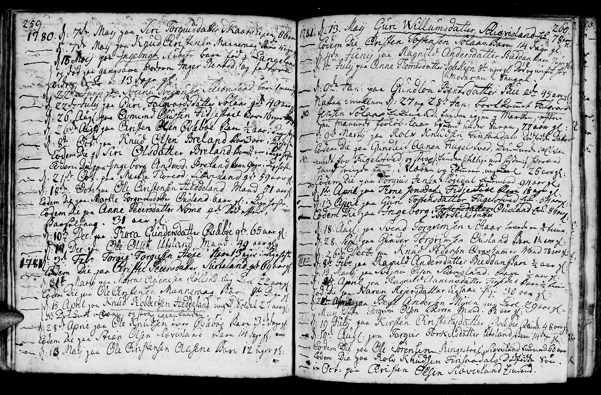 Holum sokneprestkontor, SAK/1111-0022/F/Fa/Fac/L0001: Parish register (official) no. A 1, 1773-1820, p. 259-260