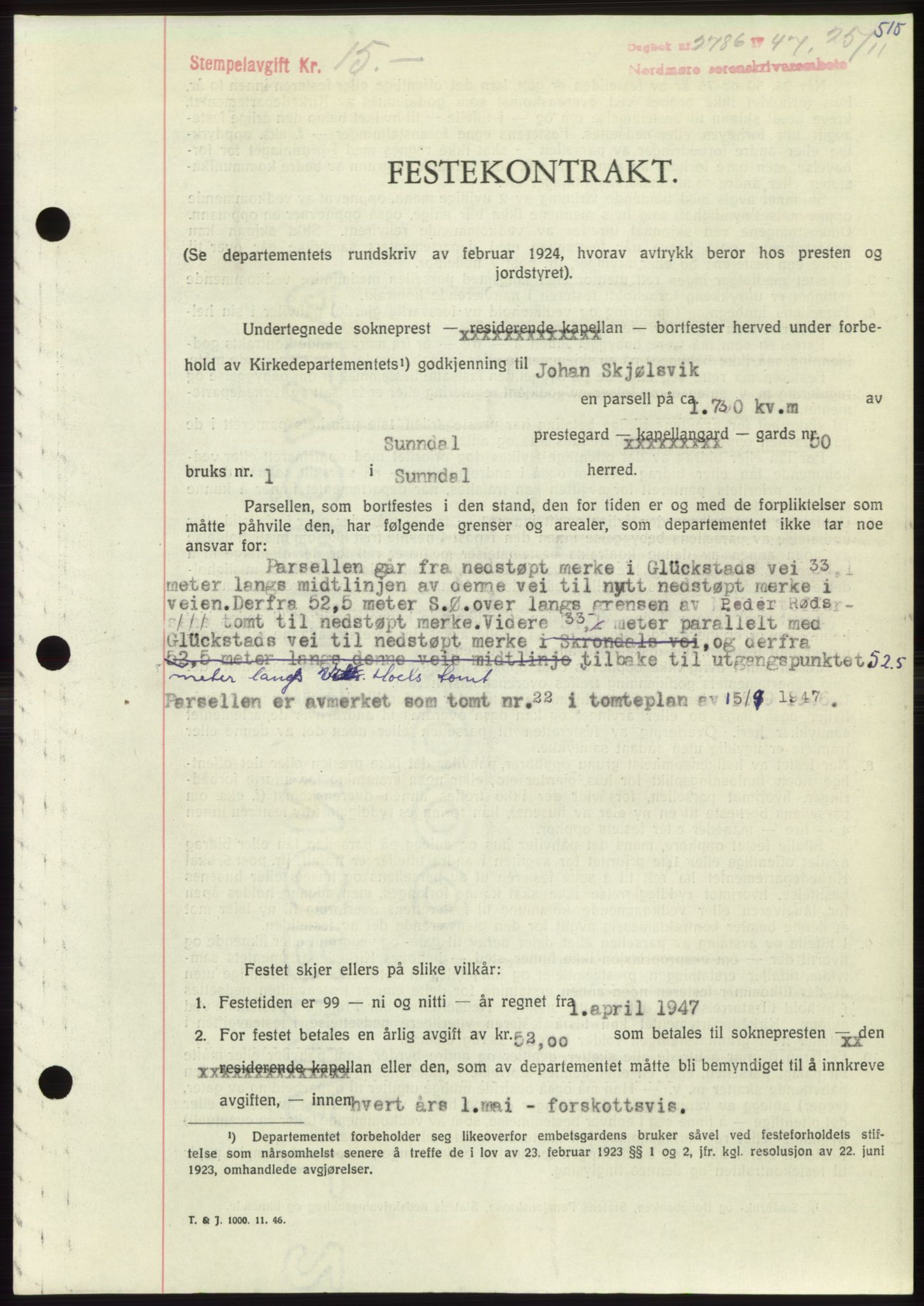 Nordmøre sorenskriveri, AV/SAT-A-4132/1/2/2Ca: Mortgage book no. B97, 1947-1948, Diary no: : 2786/1947