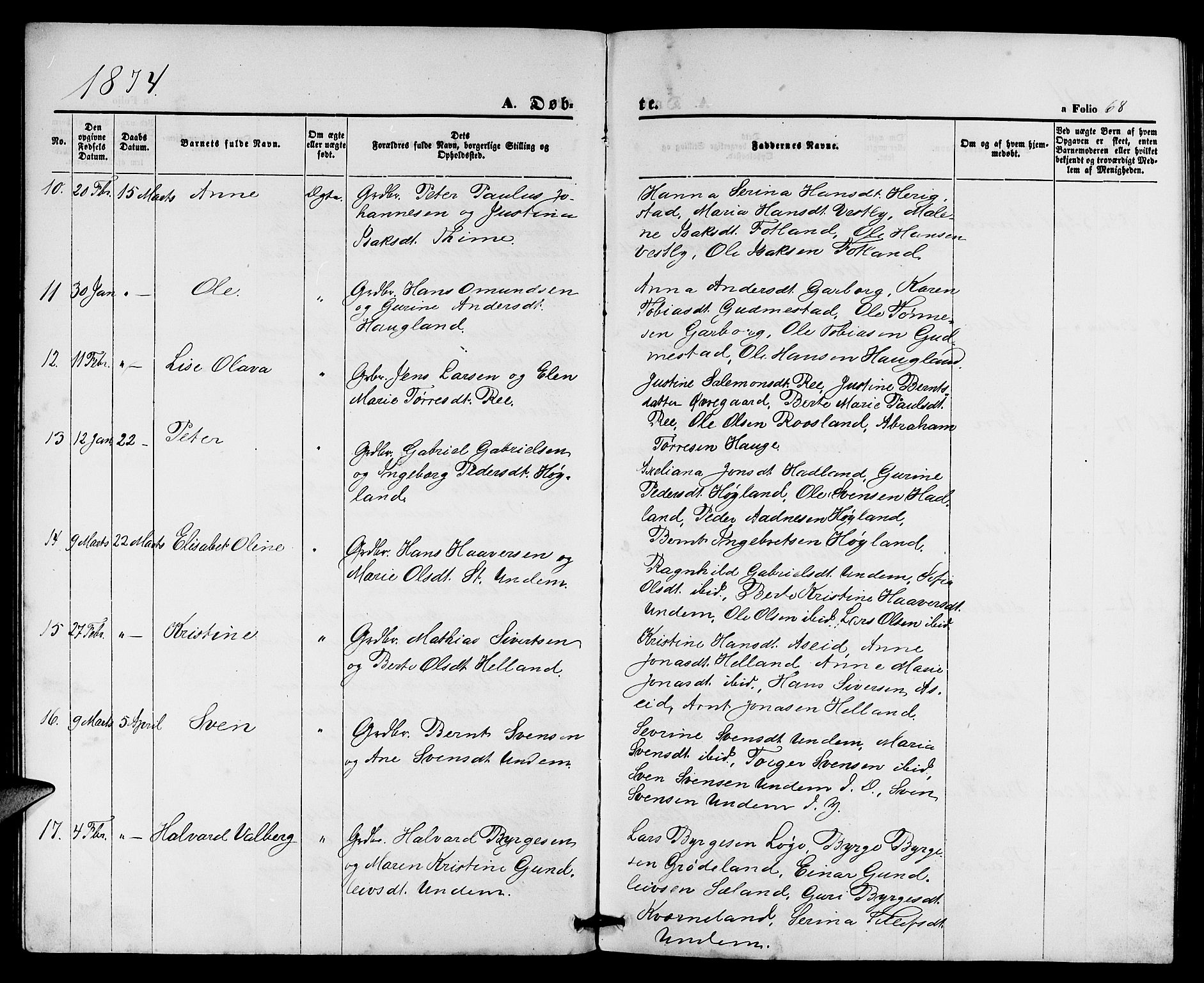 Lye sokneprestkontor, AV/SAST-A-101794/001/30BB/L0004: Parish register (copy) no. B 4, 1868-1878, p. 68