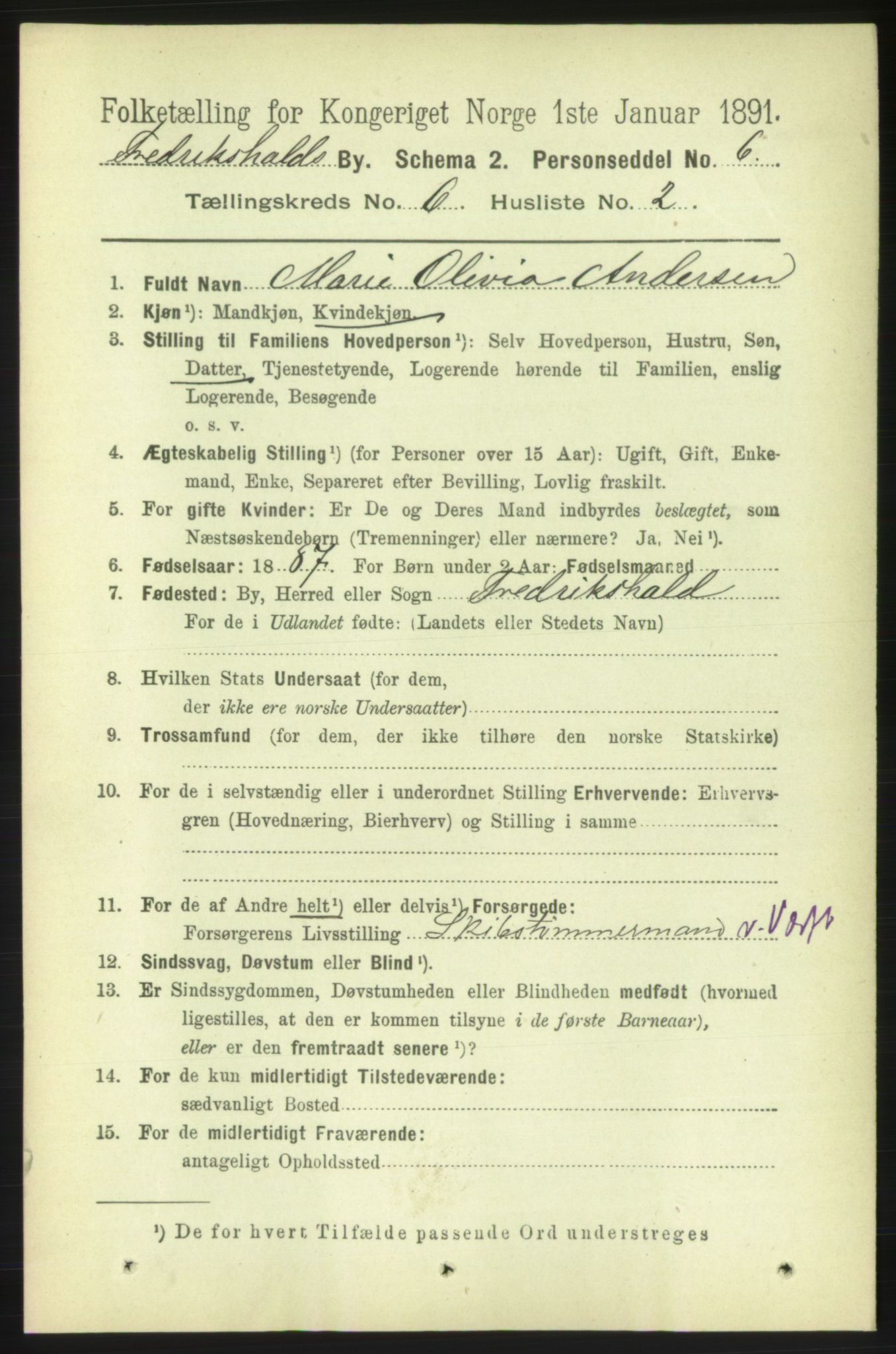 RA, 1891 census for 0101 Fredrikshald, 1891, p. 4469