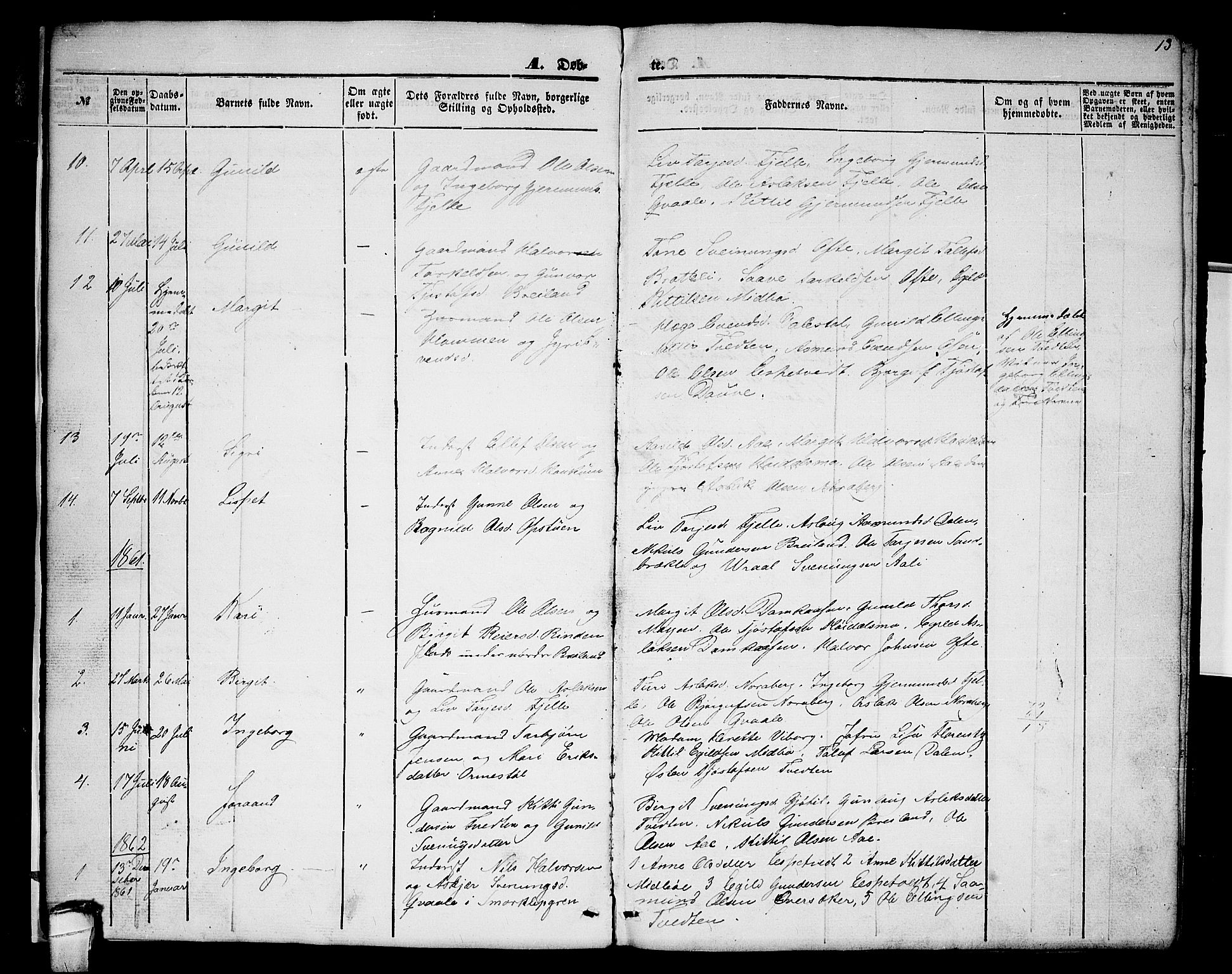 Lårdal kirkebøker, SAKO/A-284/G/Gc/L0002: Parish register (copy) no. III 2, 1852-1877, p. 13