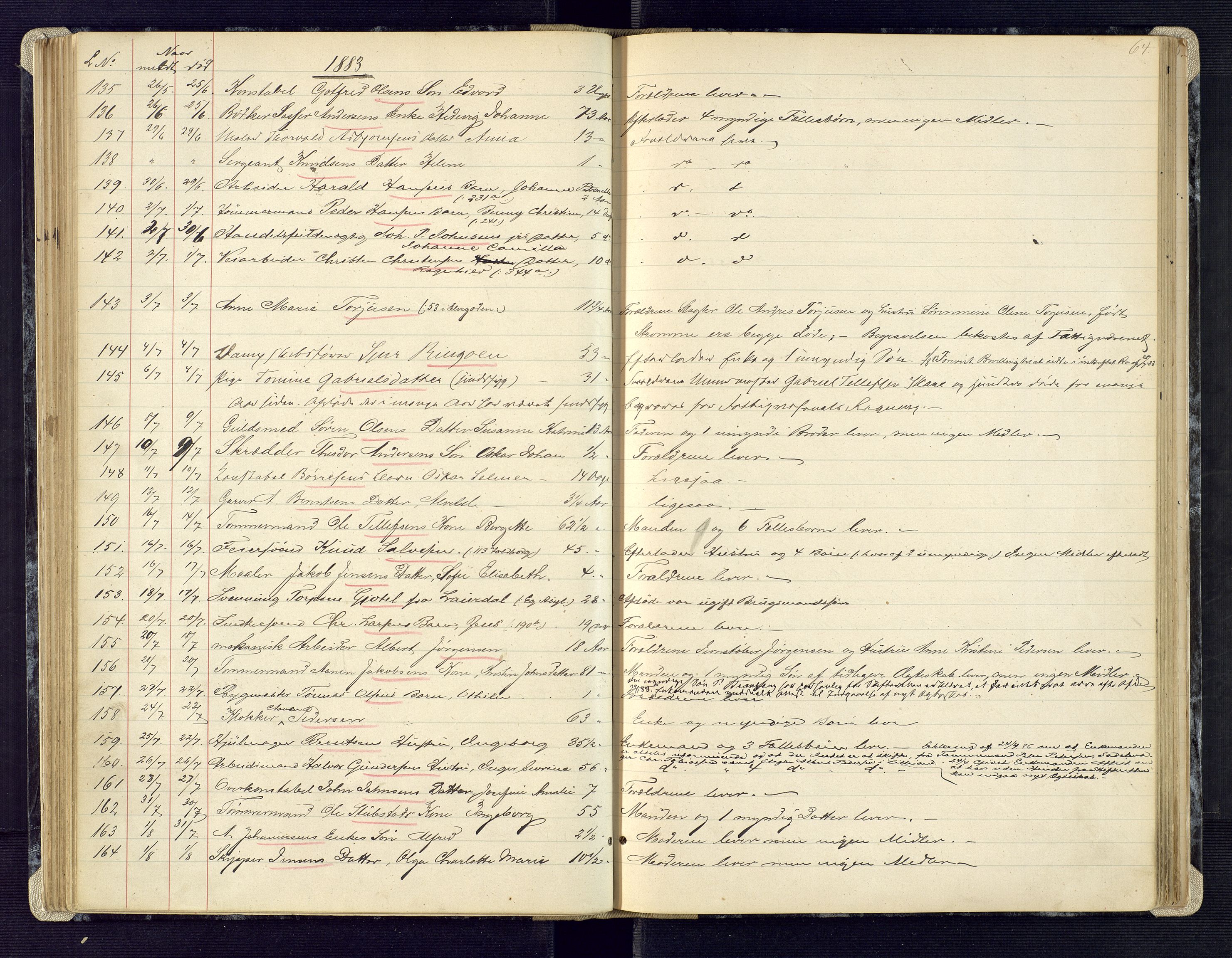 Kristiansand byrett, AV/SAK-1223-0001/H/Ha/L0006: Anmeldte dødsfall, 1878-1892, p. 64