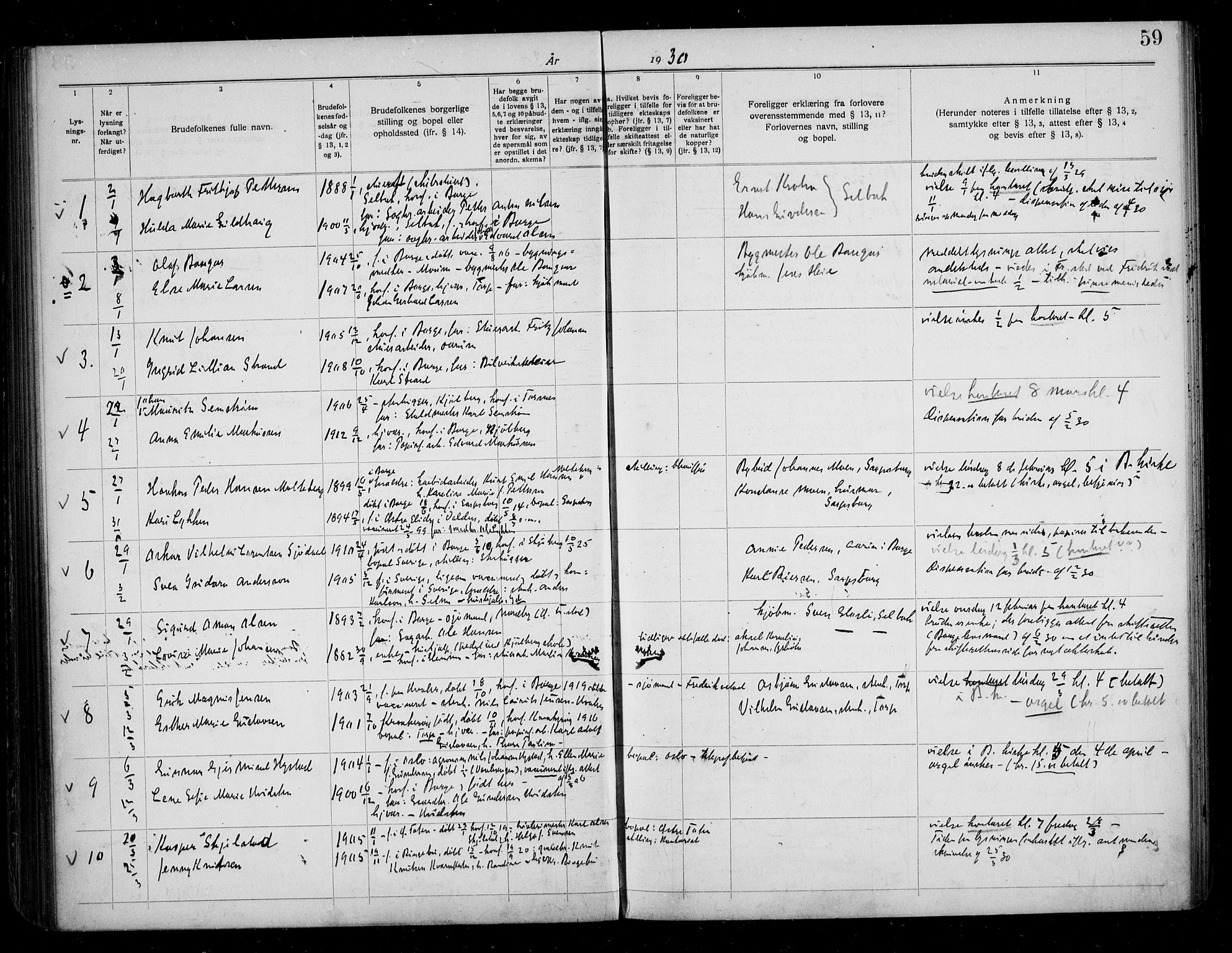 Borge prestekontor Kirkebøker, SAO/A-10903/H/Ha/L0001: Banns register no. I 1, 1919-1936, p. 59
