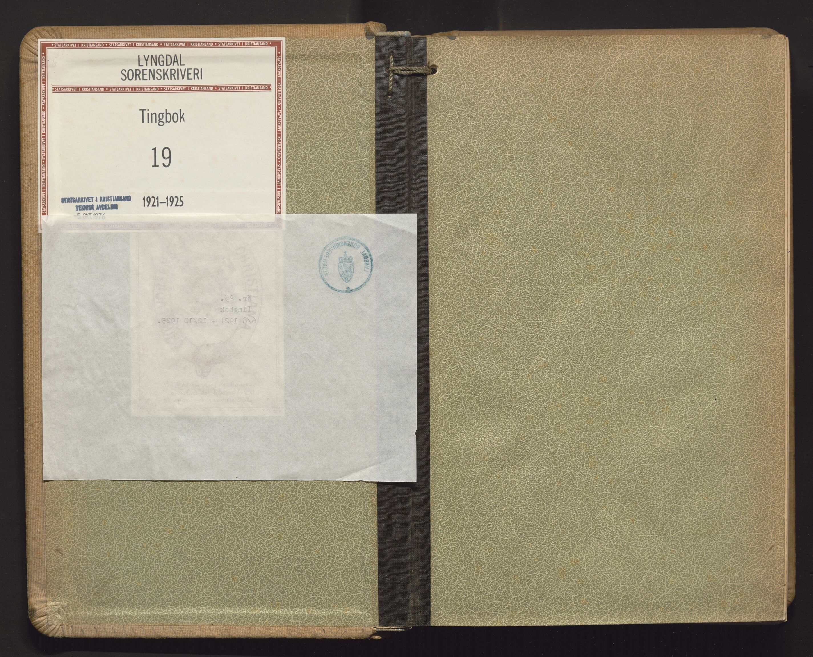 Lyngdal sorenskriveri, AV/SAK-1221-0004/F/Fa/L0061: Tingbok nr. 19, 1921-1925