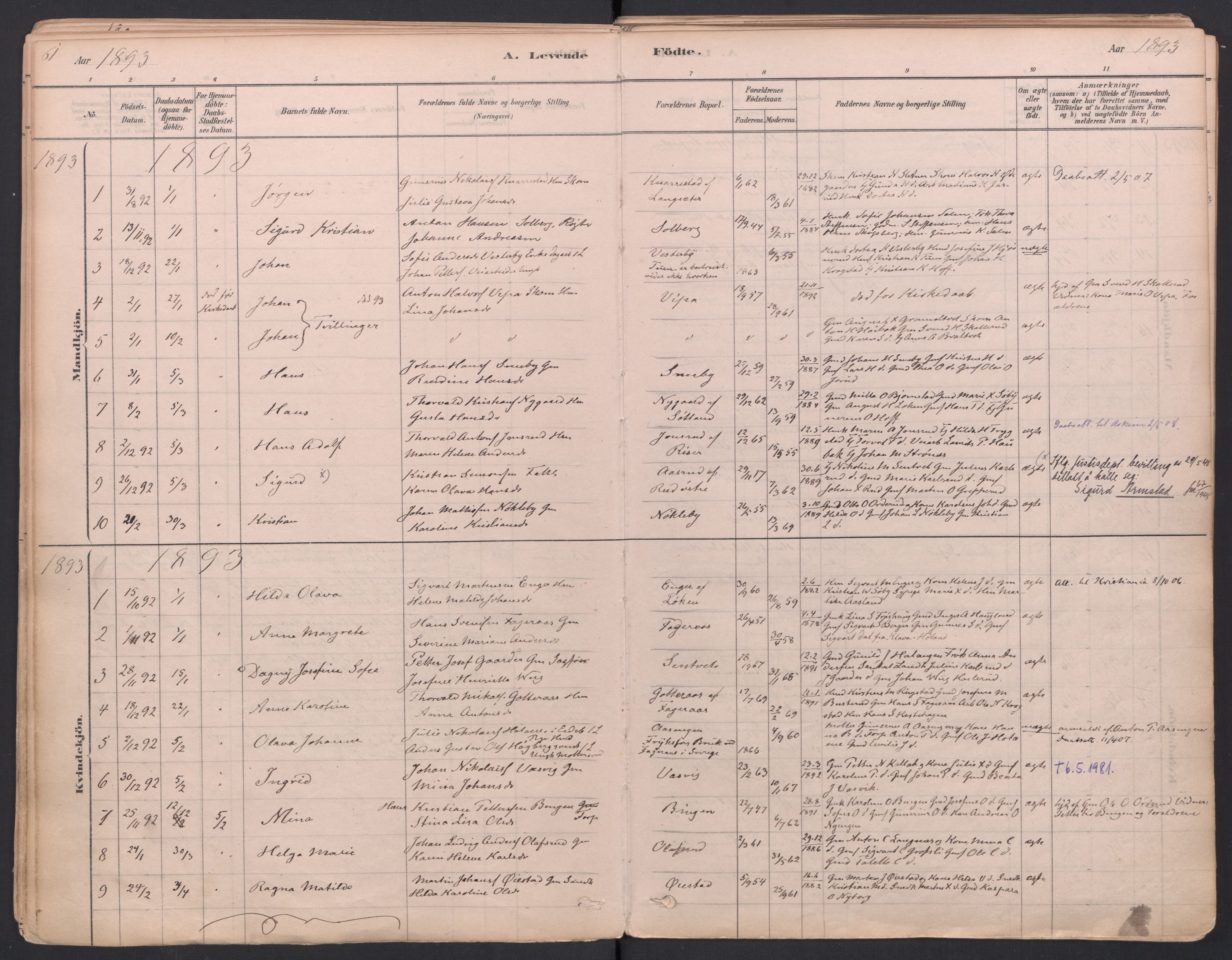Trøgstad prestekontor Kirkebøker, SAO/A-10925/F/Fa/L0010: Parish register (official) no. I 10, 1878-1898, p. 61