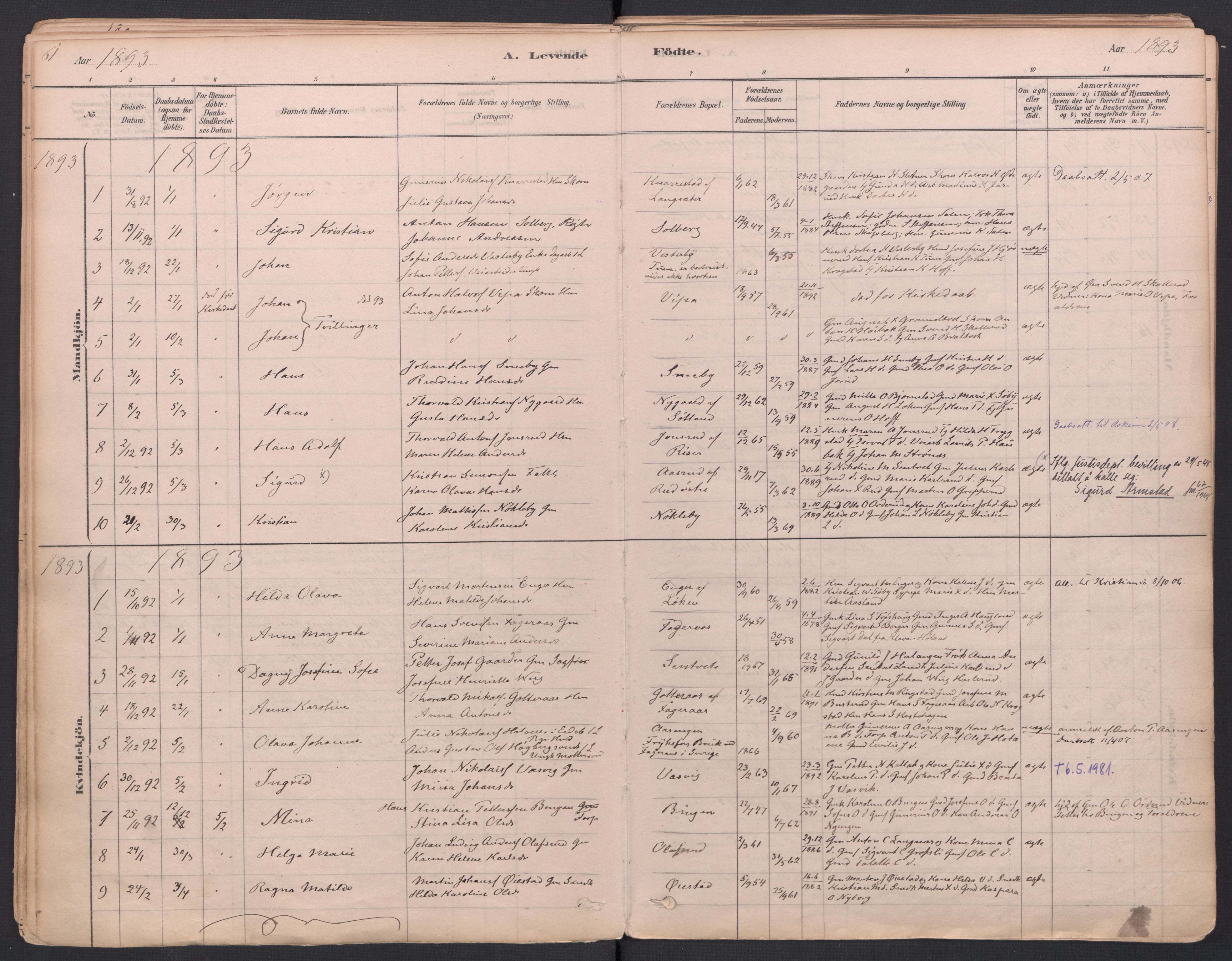 Trøgstad prestekontor Kirkebøker, AV/SAO-A-10925/F/Fa/L0010: Parish register (official) no. I 10, 1878-1898, p. 61