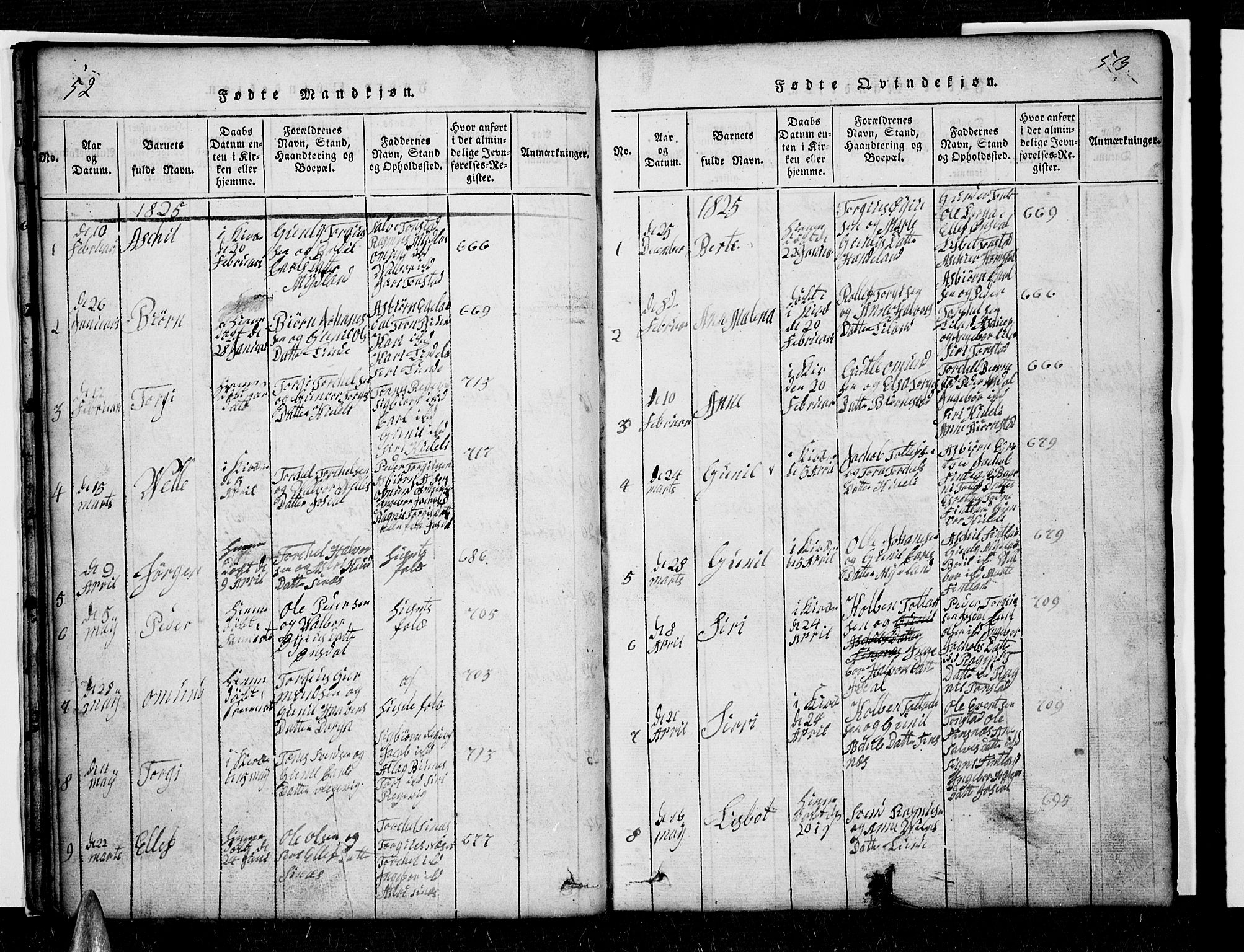 Sirdal sokneprestkontor, AV/SAK-1111-0036/F/Fb/Fbb/L0001: Parish register (copy) no. B 1, 1815-1834, p. 52-53