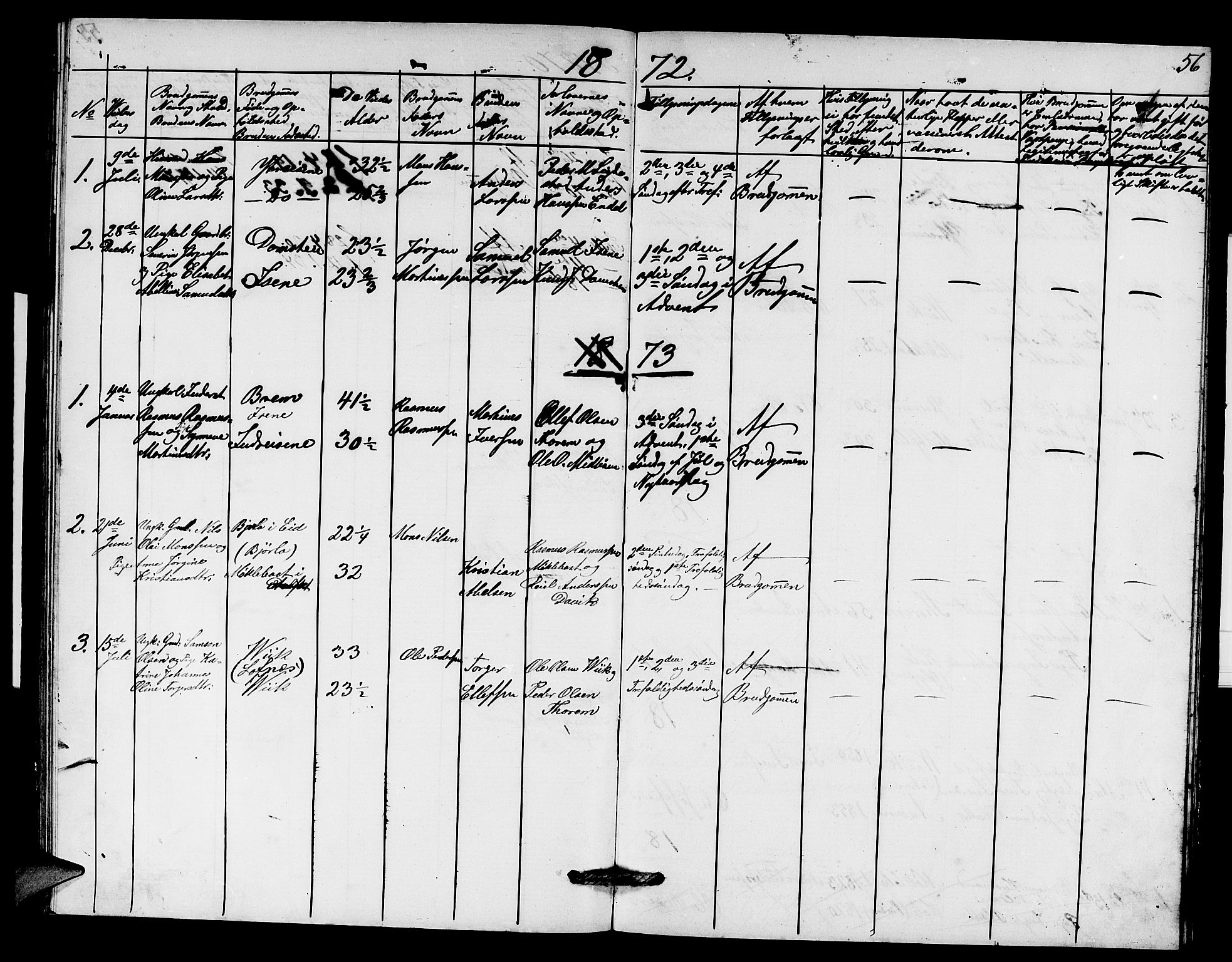 Davik sokneprestembete, AV/SAB-A-79701/H/Hab/Habd/L0001: Parish register (copy) no. D 1, 1866-1891, p. 56