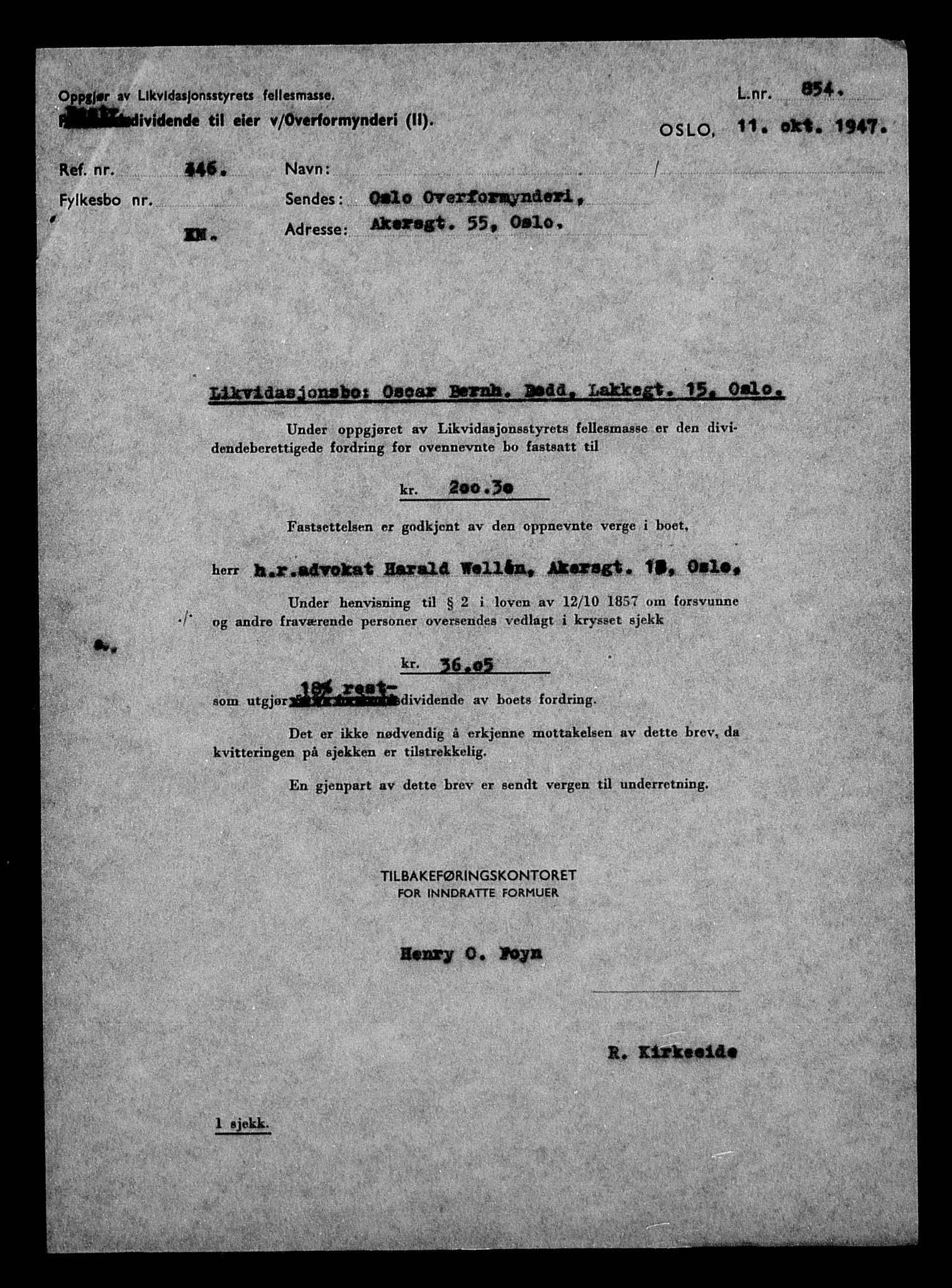 Justisdepartementet, Tilbakeføringskontoret for inndratte formuer, AV/RA-S-1564/H/Hc/Hcc/L0927: --, 1945-1947, p. 98