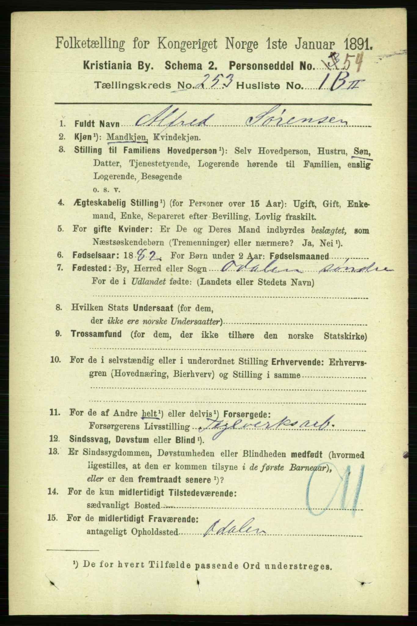 RA, 1891 census for 0301 Kristiania, 1891, p. 153827