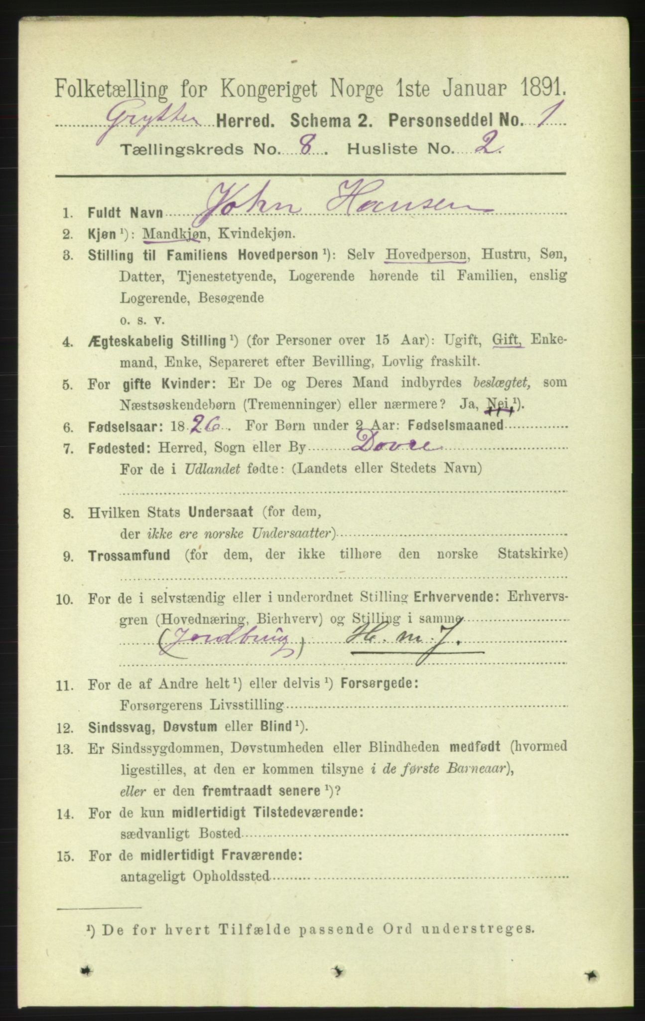 RA, 1891 census for 1539 Grytten, 1891, p. 3168