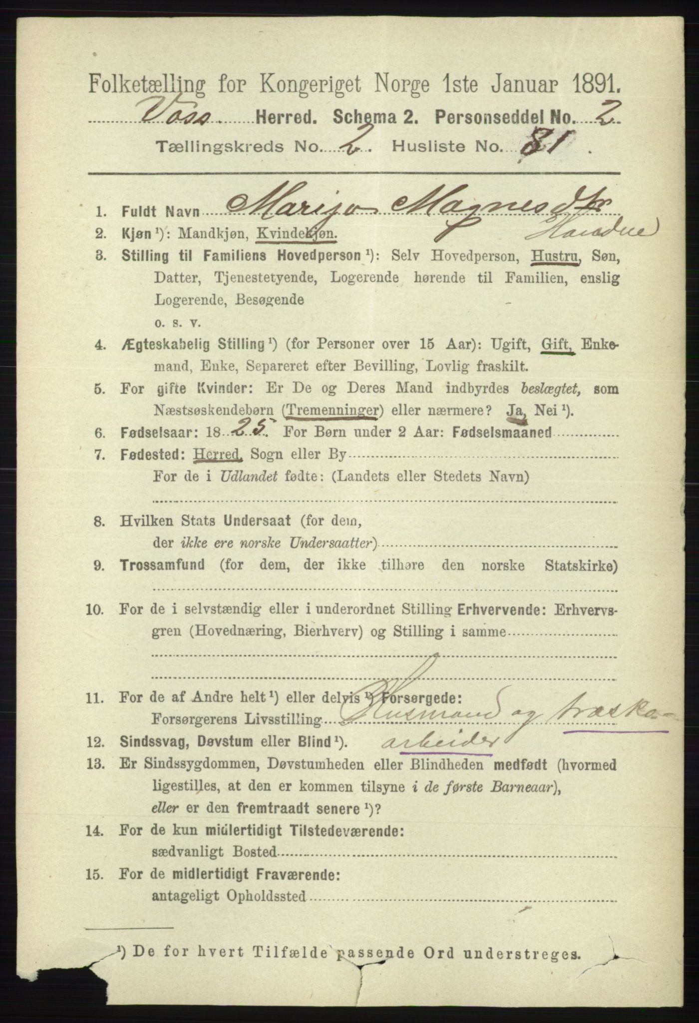 RA, 1891 census for 1235 Voss, 1891, p. 1129