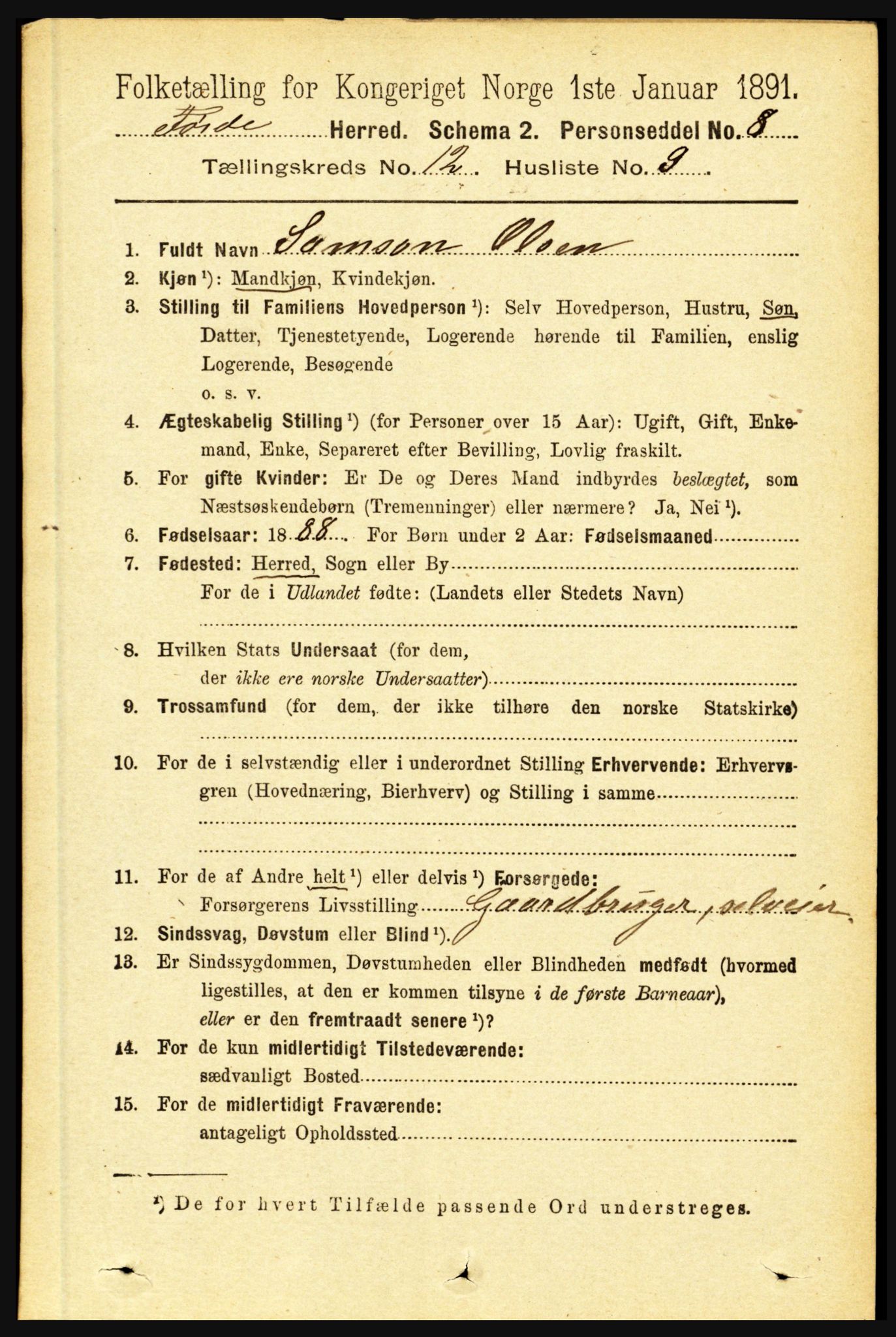 RA, 1891 census for 1432 Førde, 1891, p. 4339