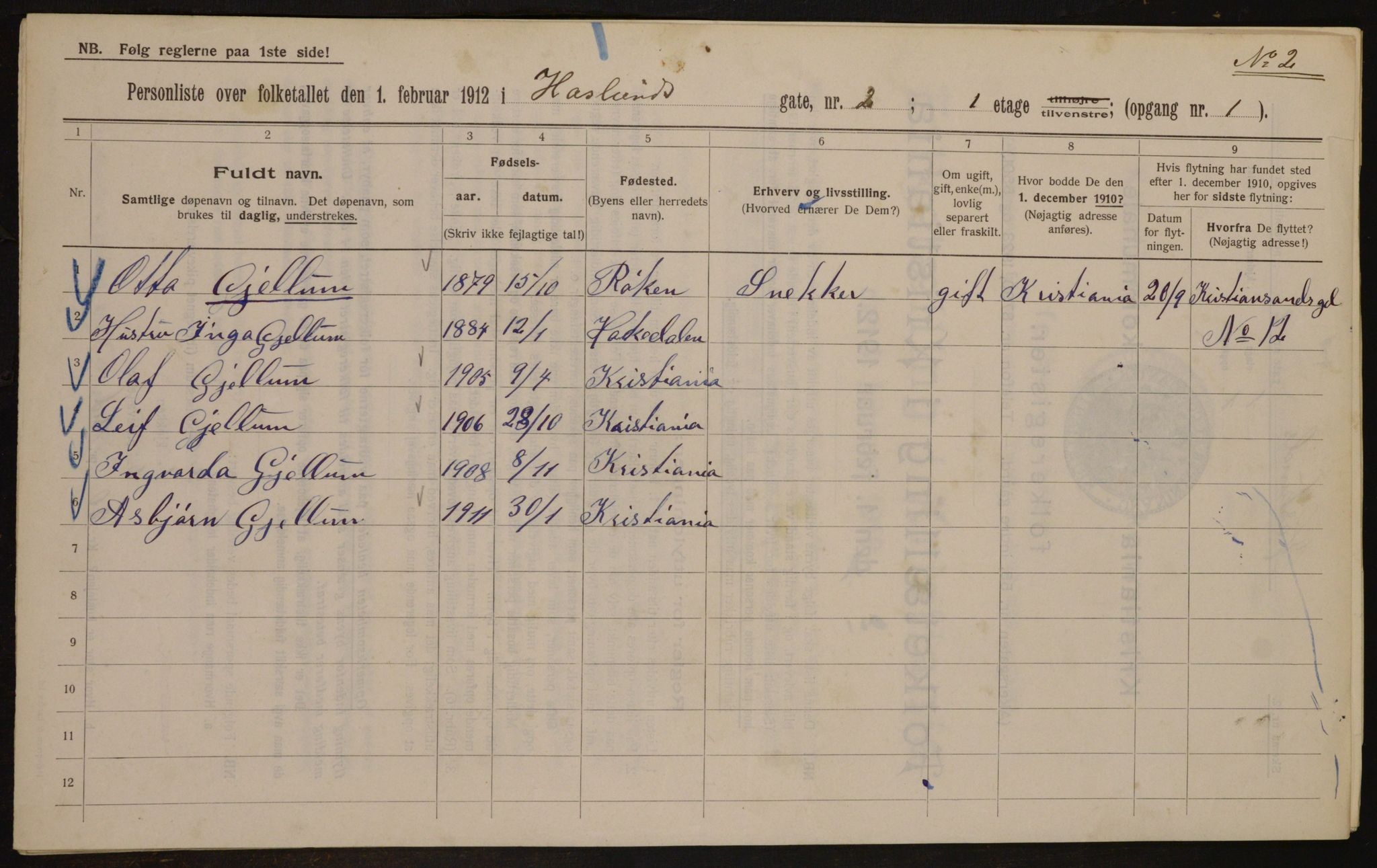 OBA, Municipal Census 1912 for Kristiania, 1912, p. 35262