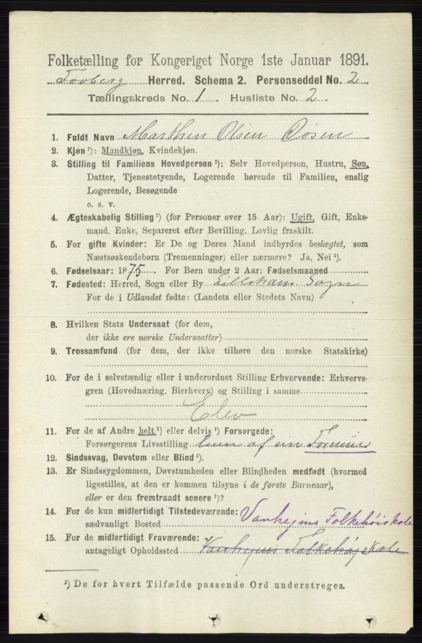 RA, 1891 census for 0524 Fåberg, 1891, p. 127