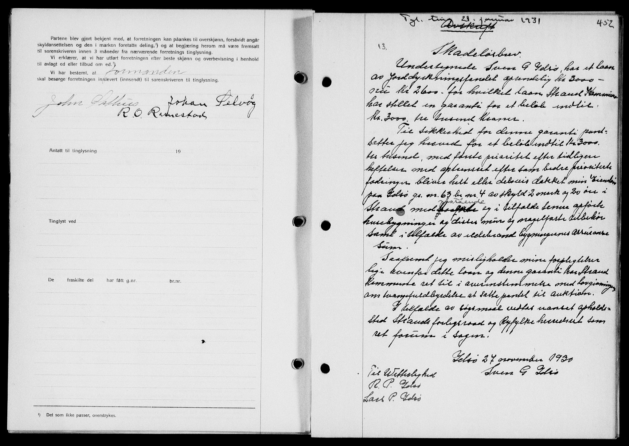 Ryfylke tingrett, SAST/A-100055/001/II/IIB/L0061: Mortgage book no. 40, 1930-1931, Deed date: 23.01.1931