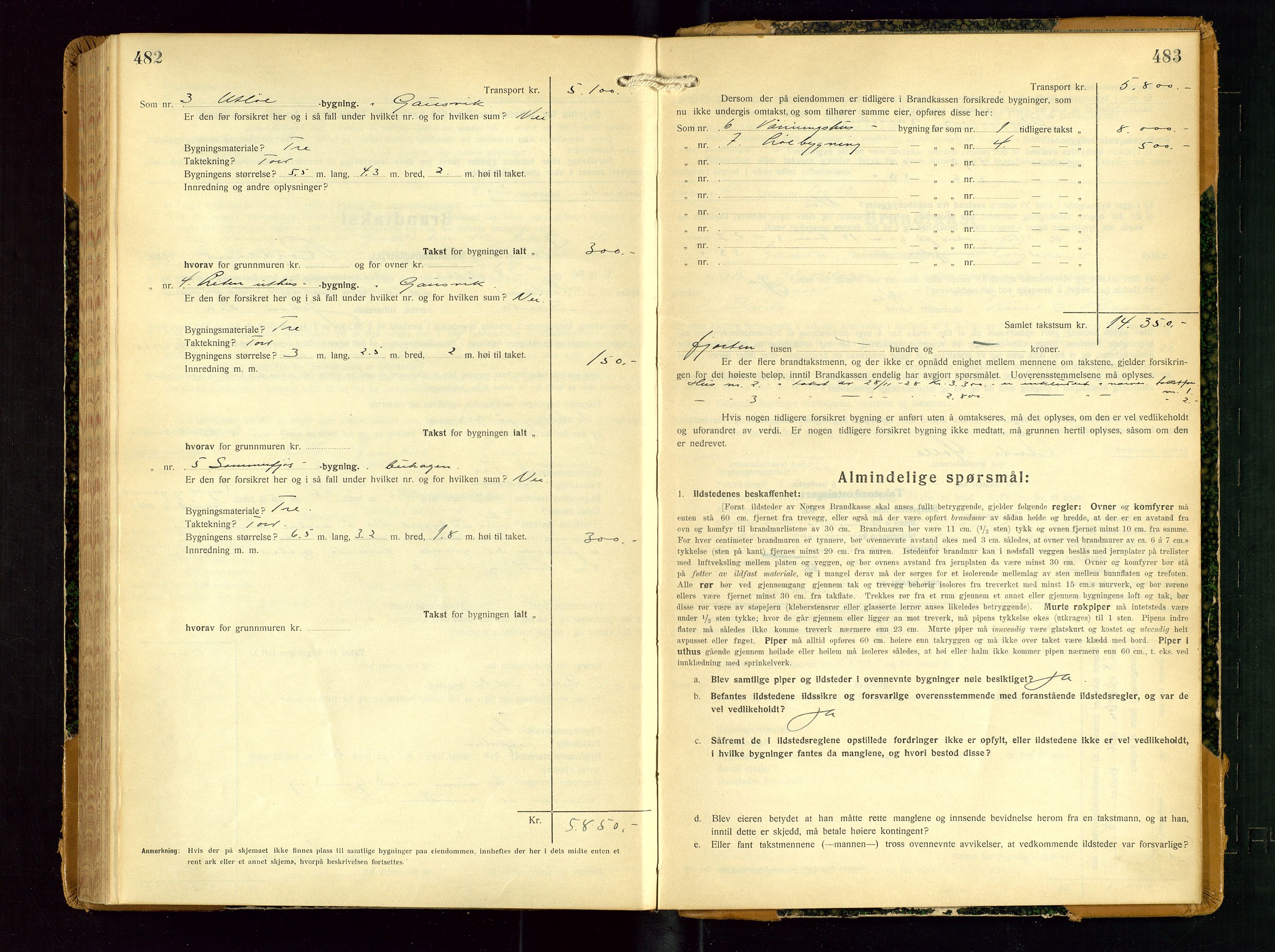 Sauda lensmannskontor, AV/SAST-A-100177/Gob/L0003: Branntakstprotokoll - skjematakst, 1928-1936, p. 482-483