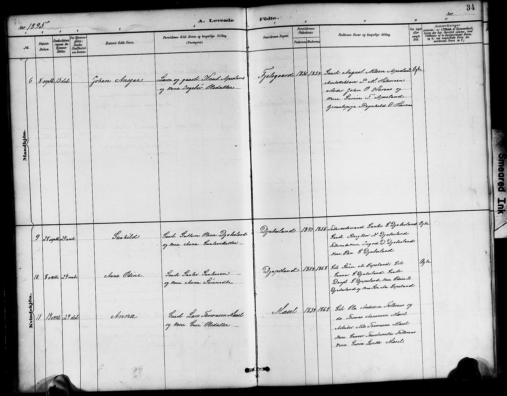 Bjelland sokneprestkontor, SAK/1111-0005/F/Fb/Fbb/L0005: Parish register (copy) no. B 5, 1887-1918, p. 34