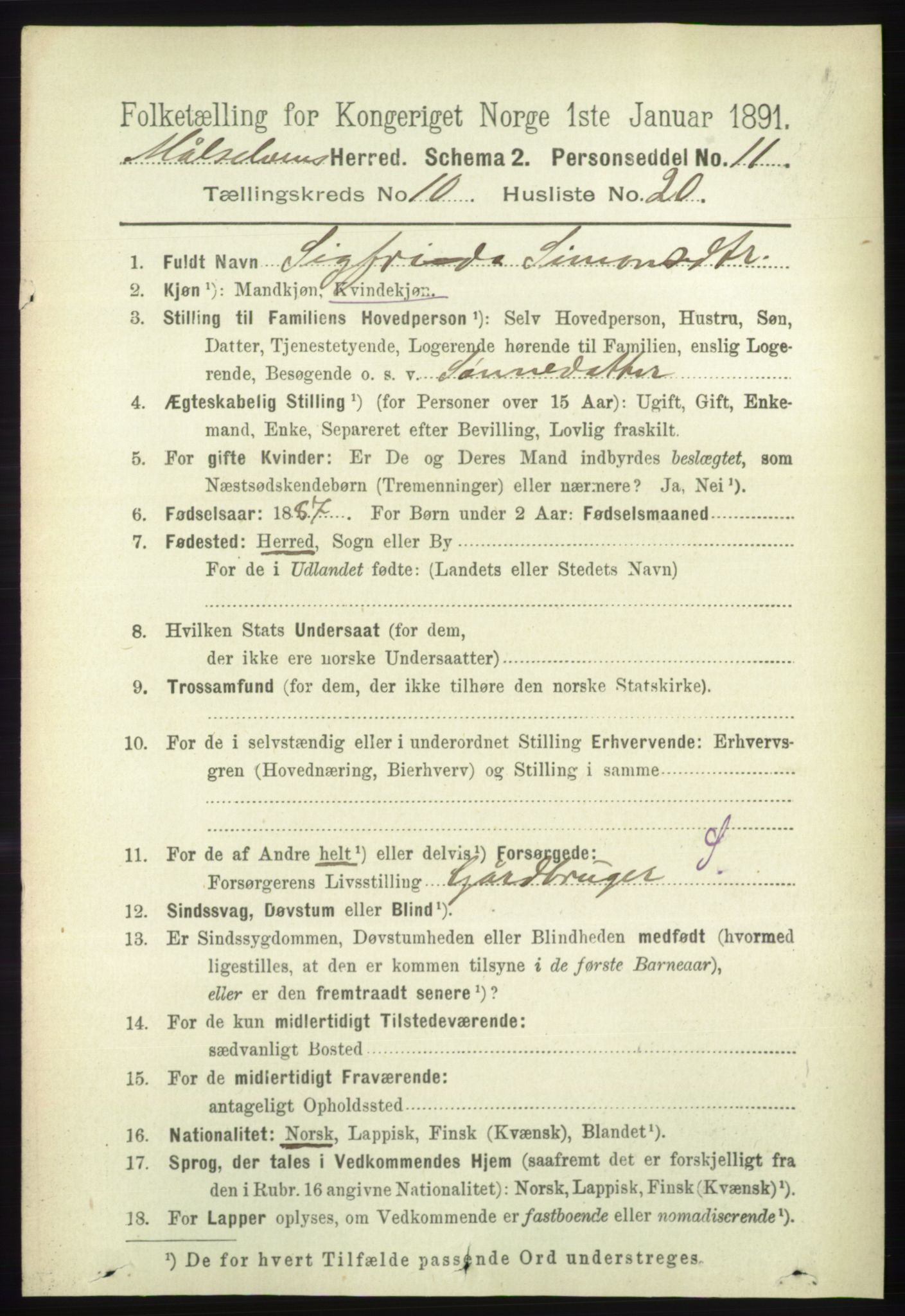 RA, 1891 census for 1924 Målselv, 1891, p. 3149