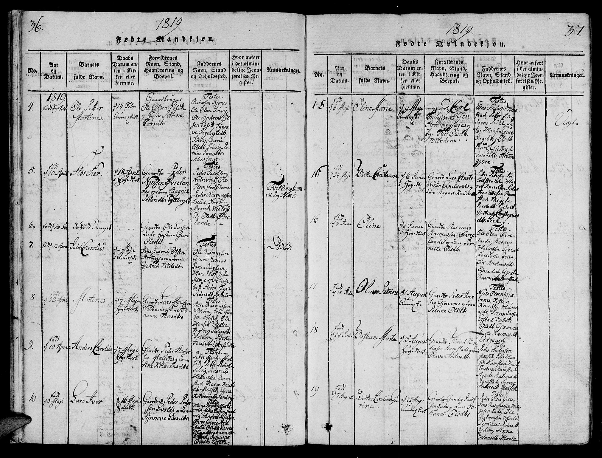 Ministerialprotokoller, klokkerbøker og fødselsregistre - Møre og Romsdal, SAT/A-1454/522/L0310: Parish register (official) no. 522A05, 1816-1832, p. 36-37