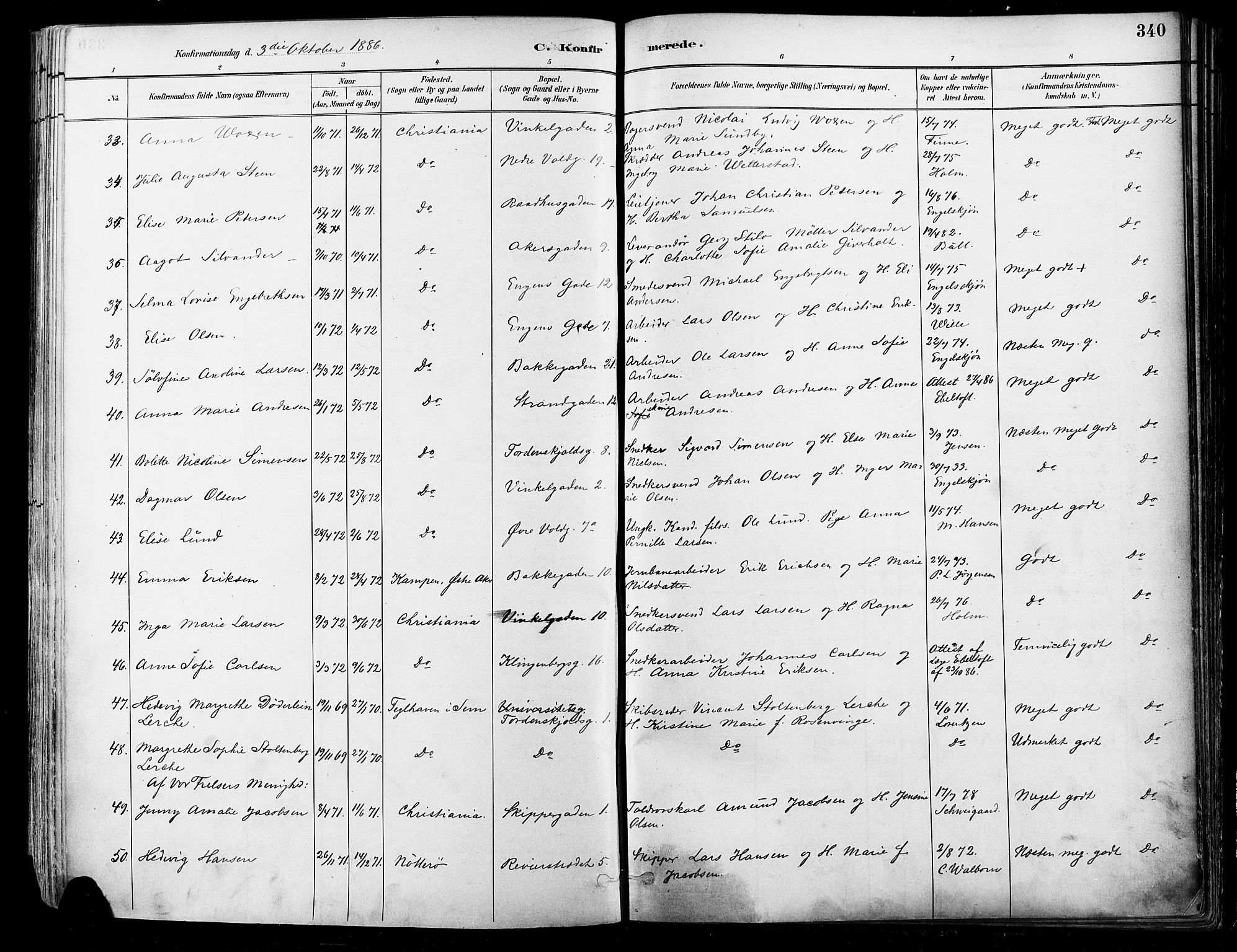 Johannes prestekontor Kirkebøker, SAO/A-10852/F/Fa/L0003: Parish register (official) no. 3, 1882-1896, p. 340