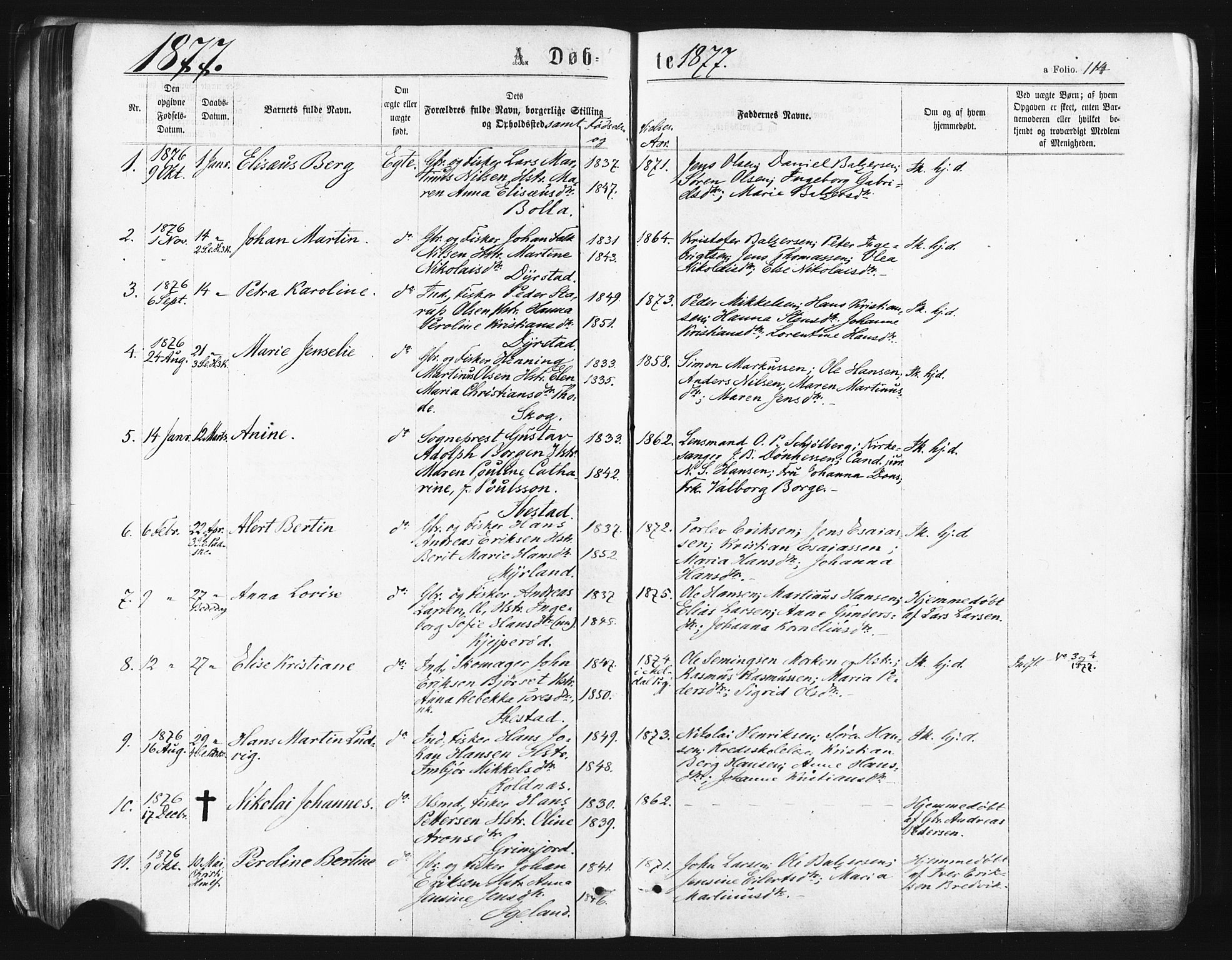 Ibestad sokneprestembete, AV/SATØ-S-0077/H/Ha/Haa/L0010kirke: Parish register (official) no. 10, 1869-1879, p. 114