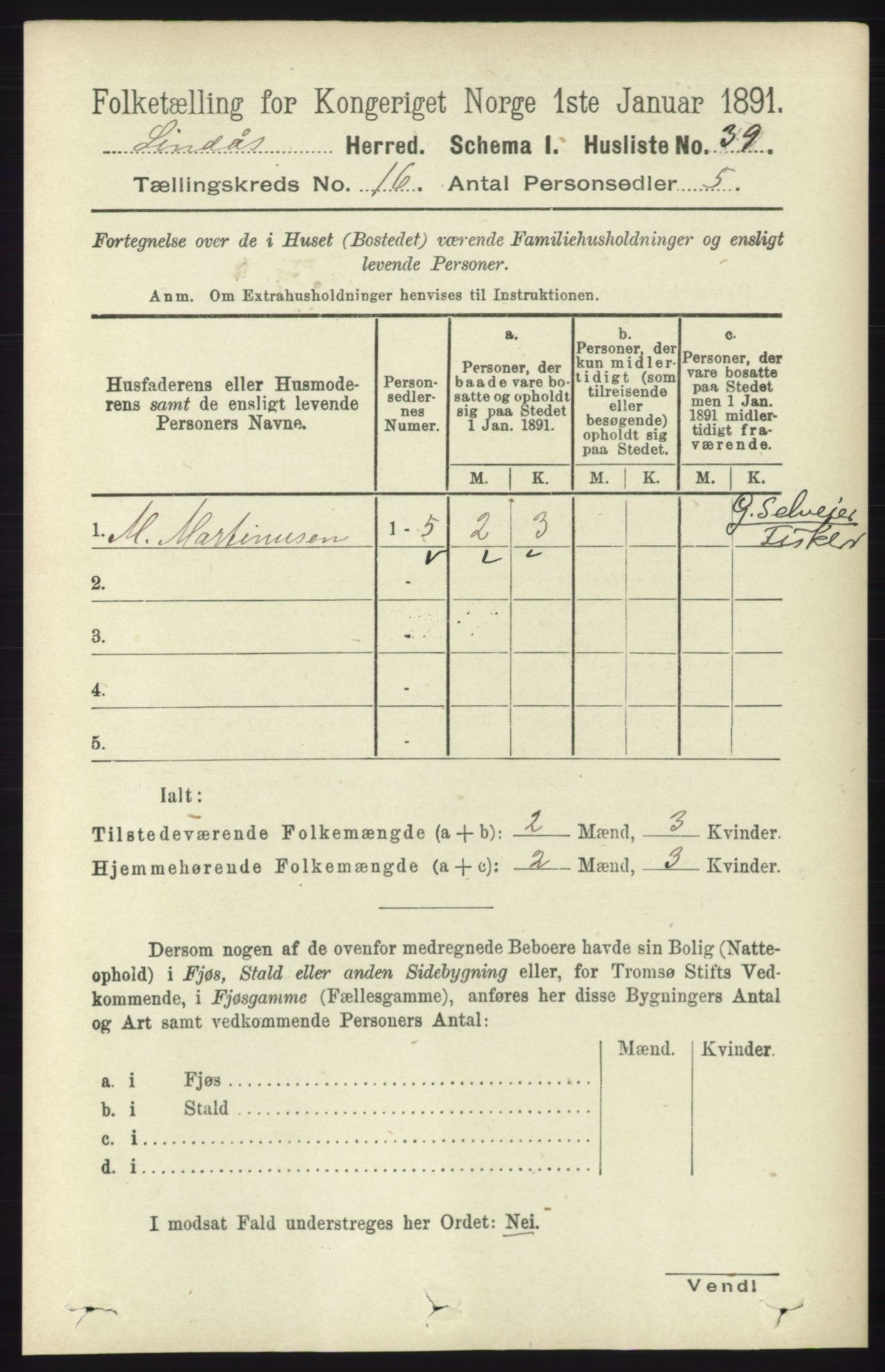RA, 1891 census for 1263 Lindås, 1891, p. 5679
