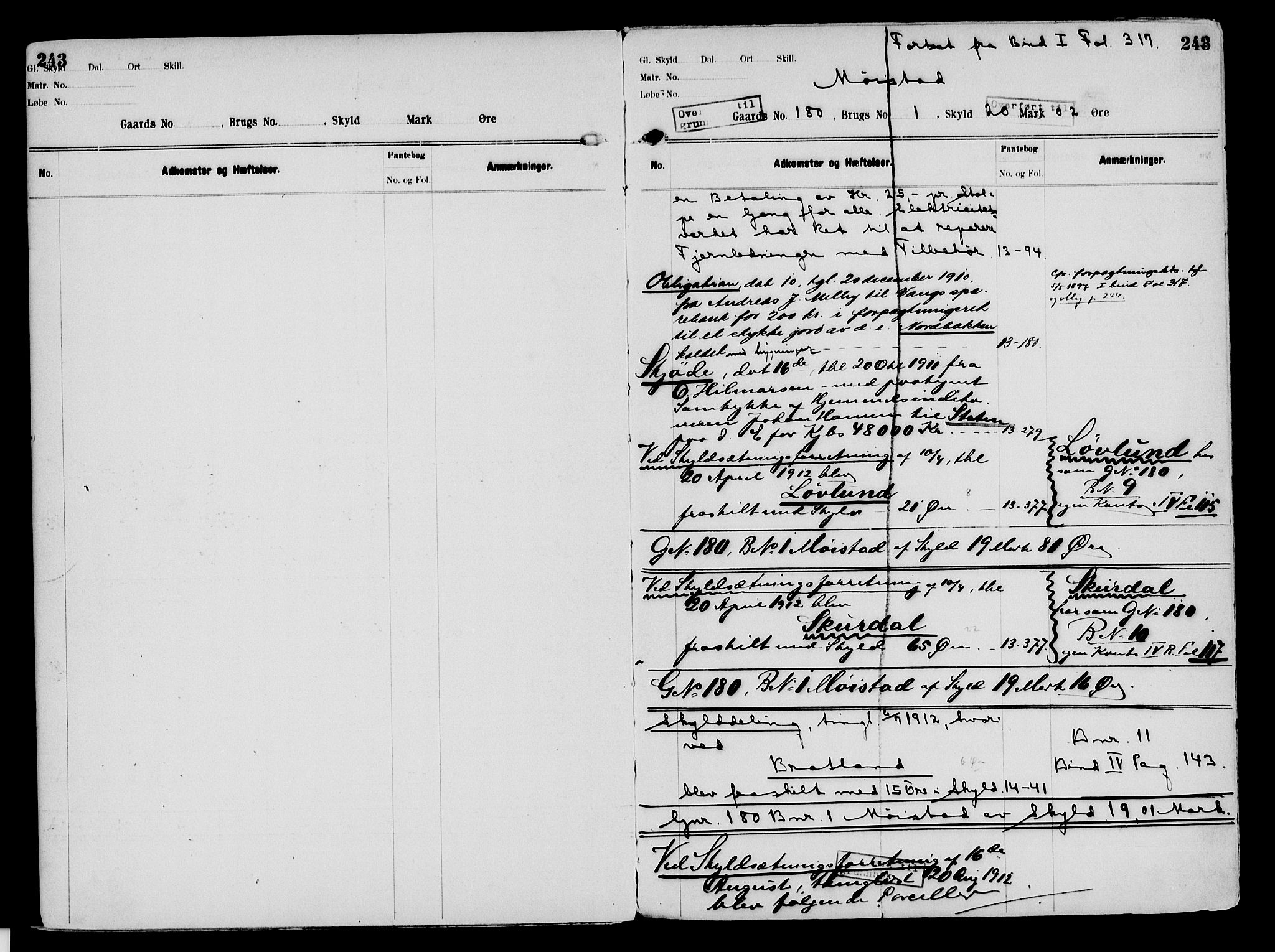 Nord-Hedmark sorenskriveri, SAH/TING-012/H/Ha/Had/Hade/L0003: Mortgage register no. 4.3, 1899-1940, p. 243