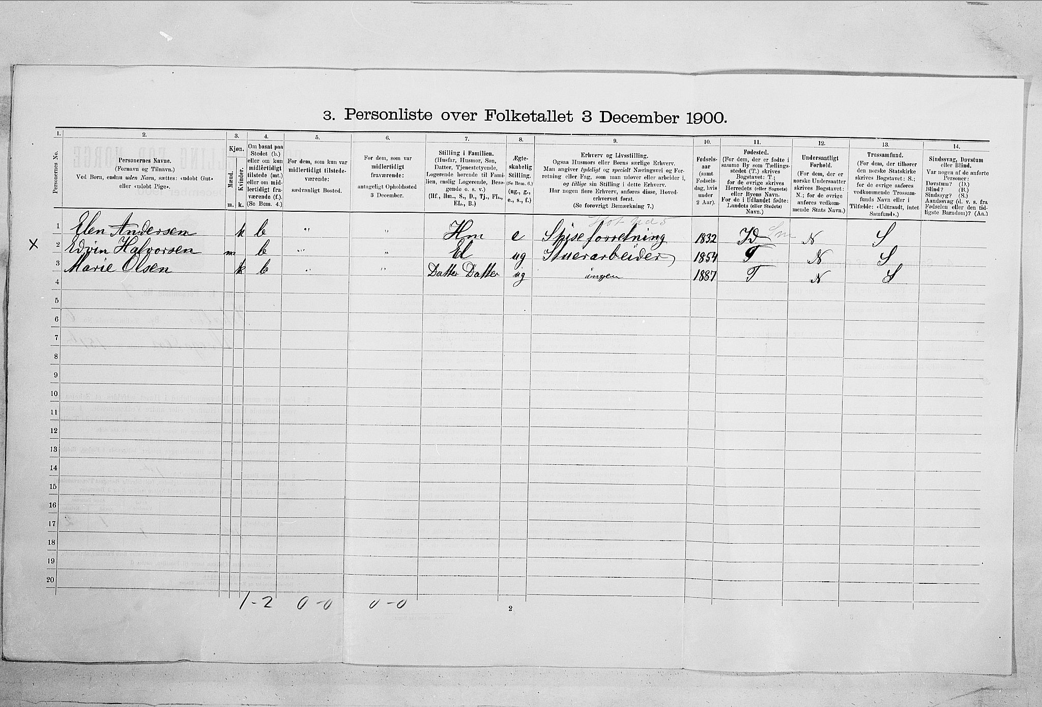 SAO, 1900 census for Fredrikshald, 1900