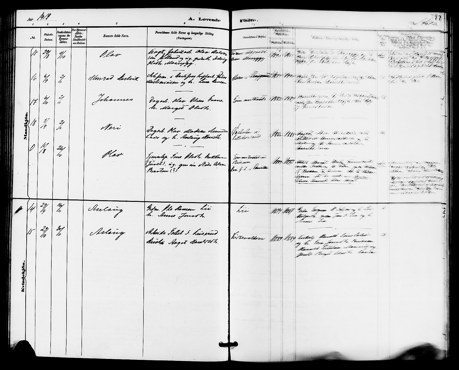 Gransherad kirkebøker, AV/SAKO-A-267/G/Ga/L0003: Parish register (copy) no. I 3, 1887-1915, p. 77