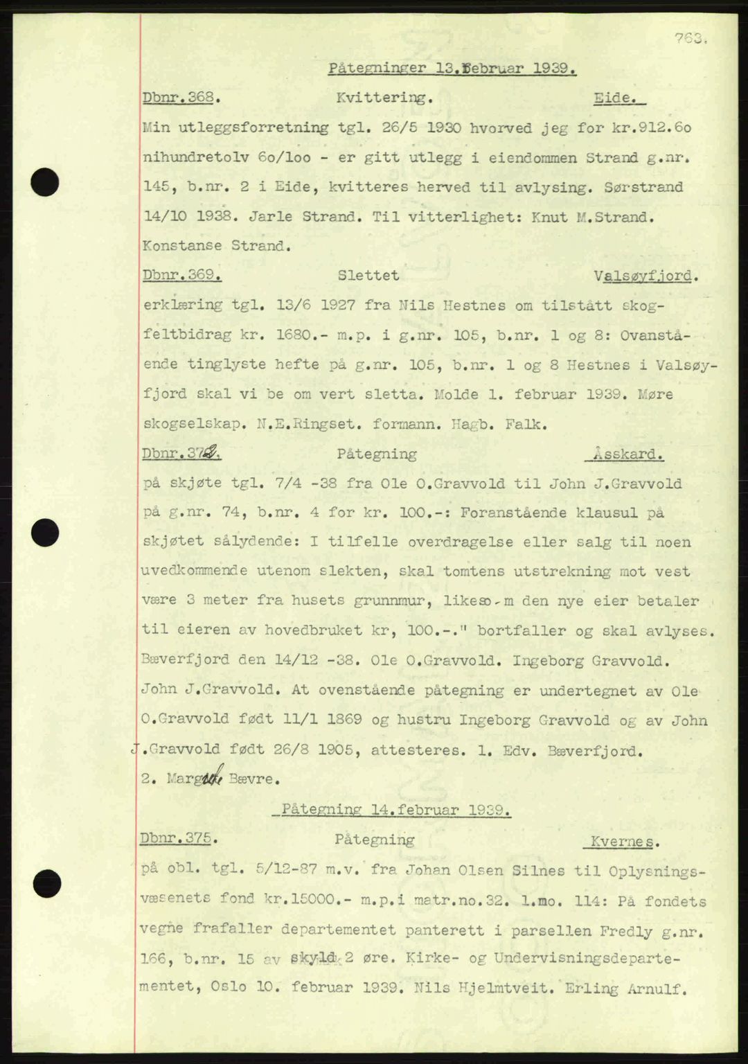 Nordmøre sorenskriveri, AV/SAT-A-4132/1/2/2Ca: Mortgage book no. C80, 1936-1939, Diary no: : 368/1939