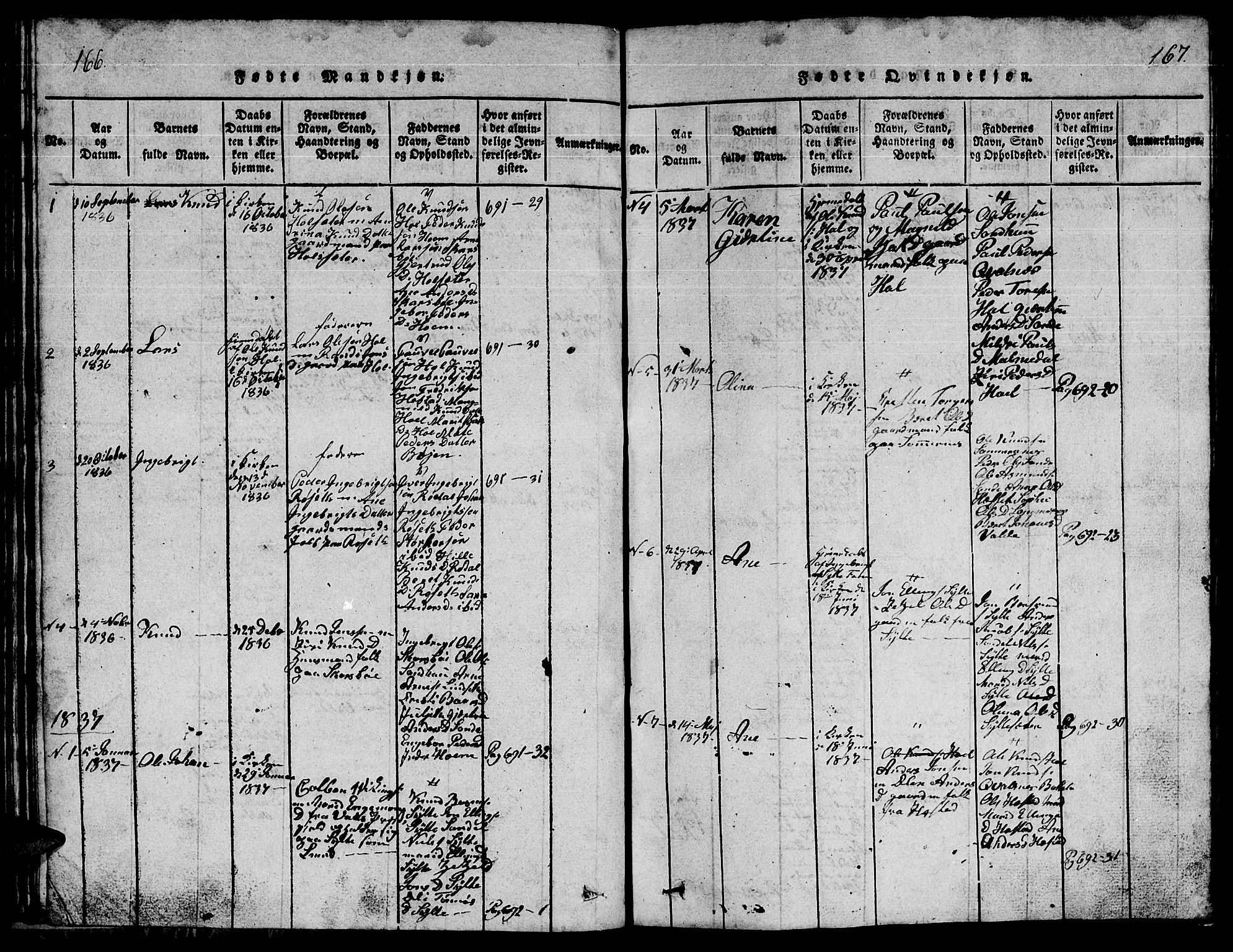 Ministerialprotokoller, klokkerbøker og fødselsregistre - Møre og Romsdal, AV/SAT-A-1454/565/L0752: Parish register (copy) no. 565C01, 1817-1844, p. 166-167