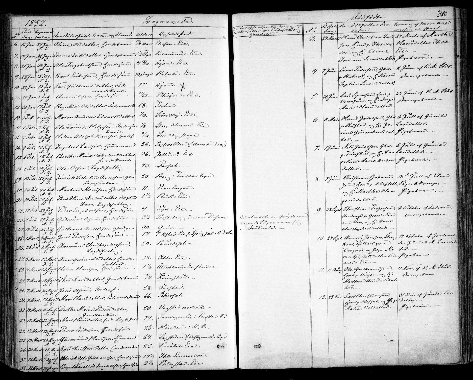 Nes prestekontor Kirkebøker, AV/SAO-A-10410/F/Fa/L0007: Parish register (official) no. I 7, 1846-1858, p. 310