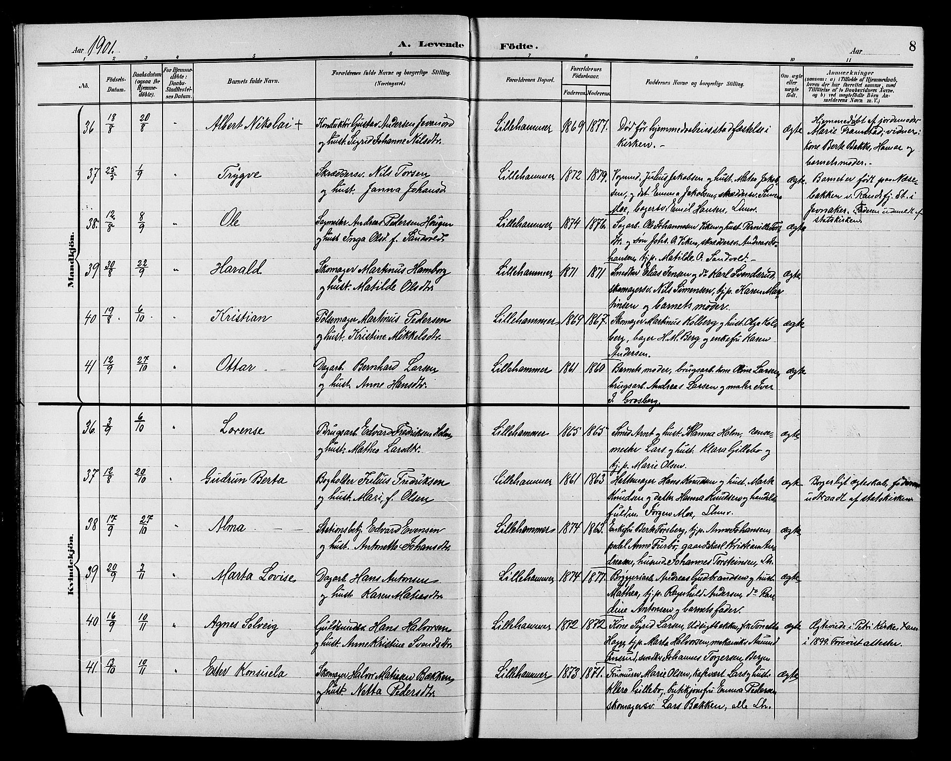 Lillehammer prestekontor, AV/SAH-PREST-088/H/Ha/Hab/L0001: Parish register (copy) no. 1, 1901-1913, p. 8