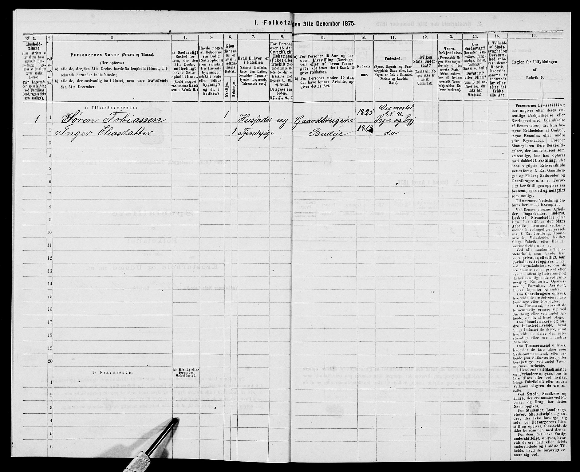 SAK, 1875 census for 1028P Nord-Audnedal, 1875, p. 354