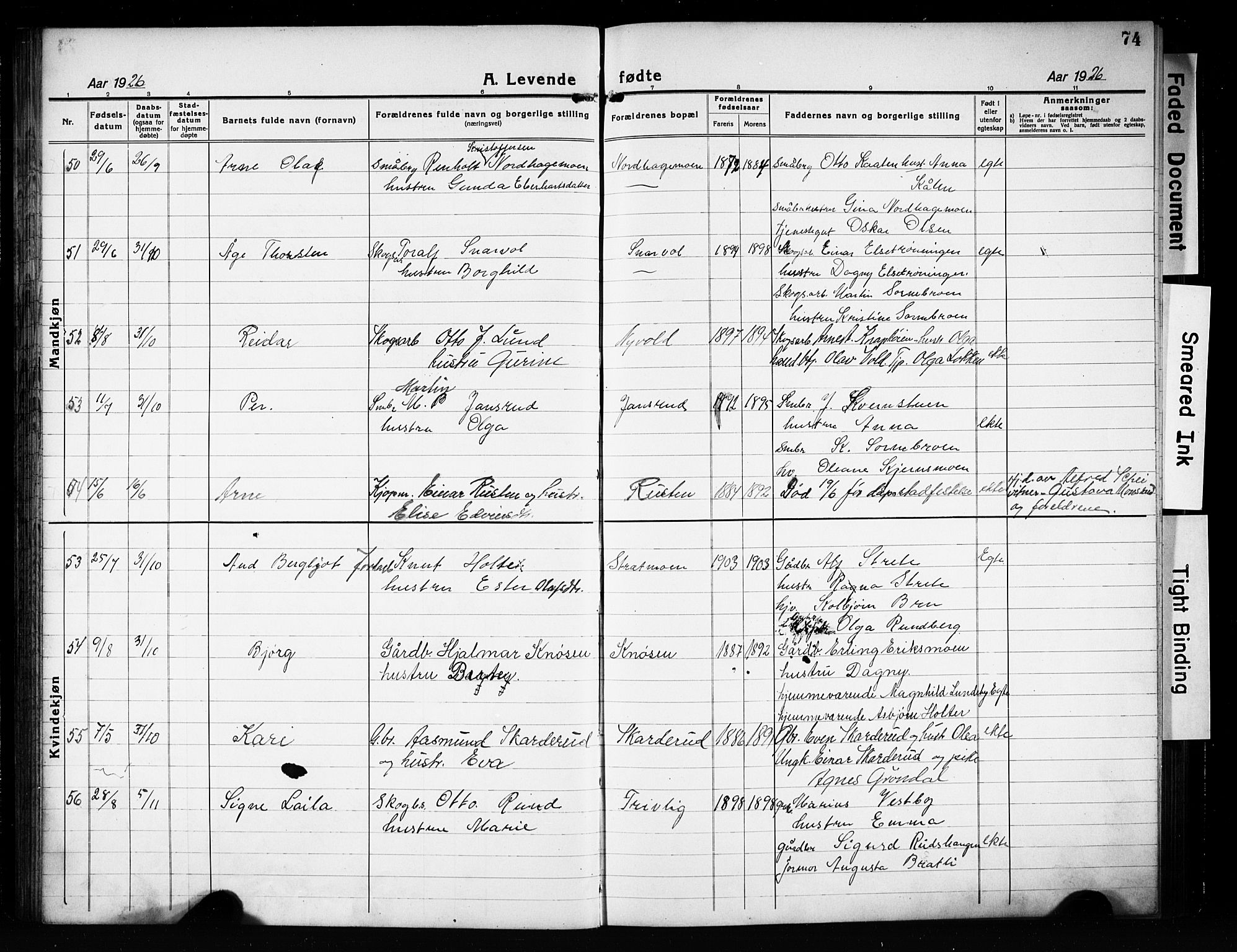 Våler prestekontor, Hedmark, AV/SAH-PREST-040/H/Ha/Hab/L0004: Parish register (copy) no. 4, 1922-1931, p. 74