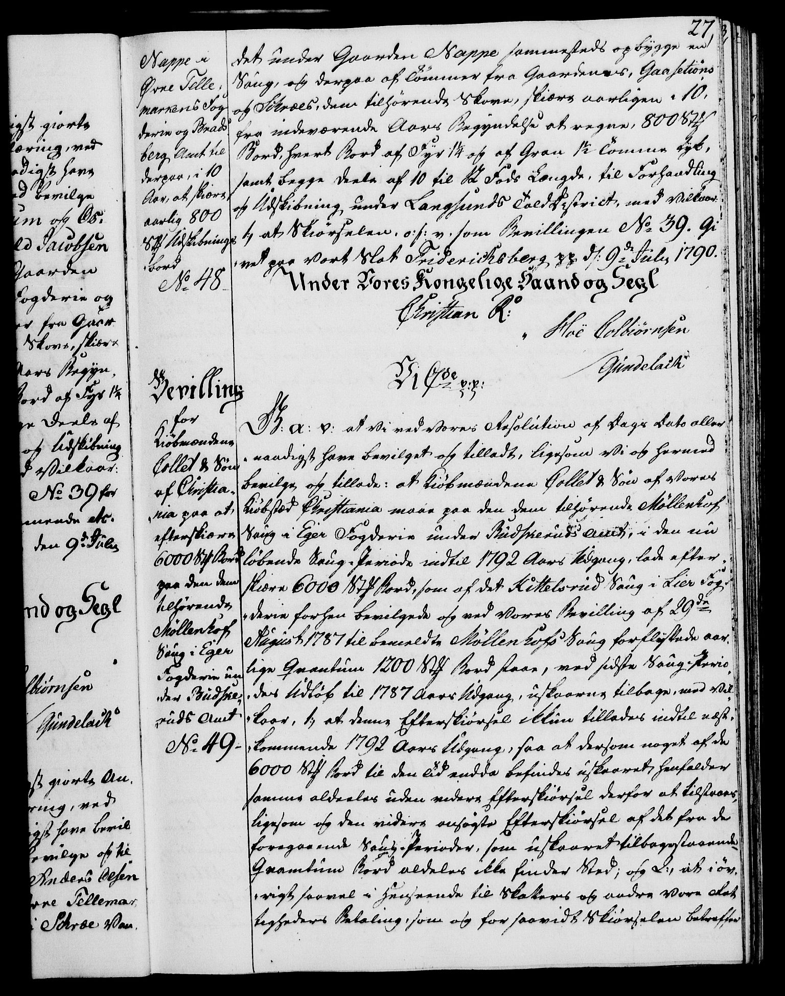 Rentekammeret, Kammerkanselliet, RA/EA-3111/G/Gg/Gga/L0015: Norsk ekspedisjonsprotokoll med register (merket RK 53.15), 1790-1791, p. 27