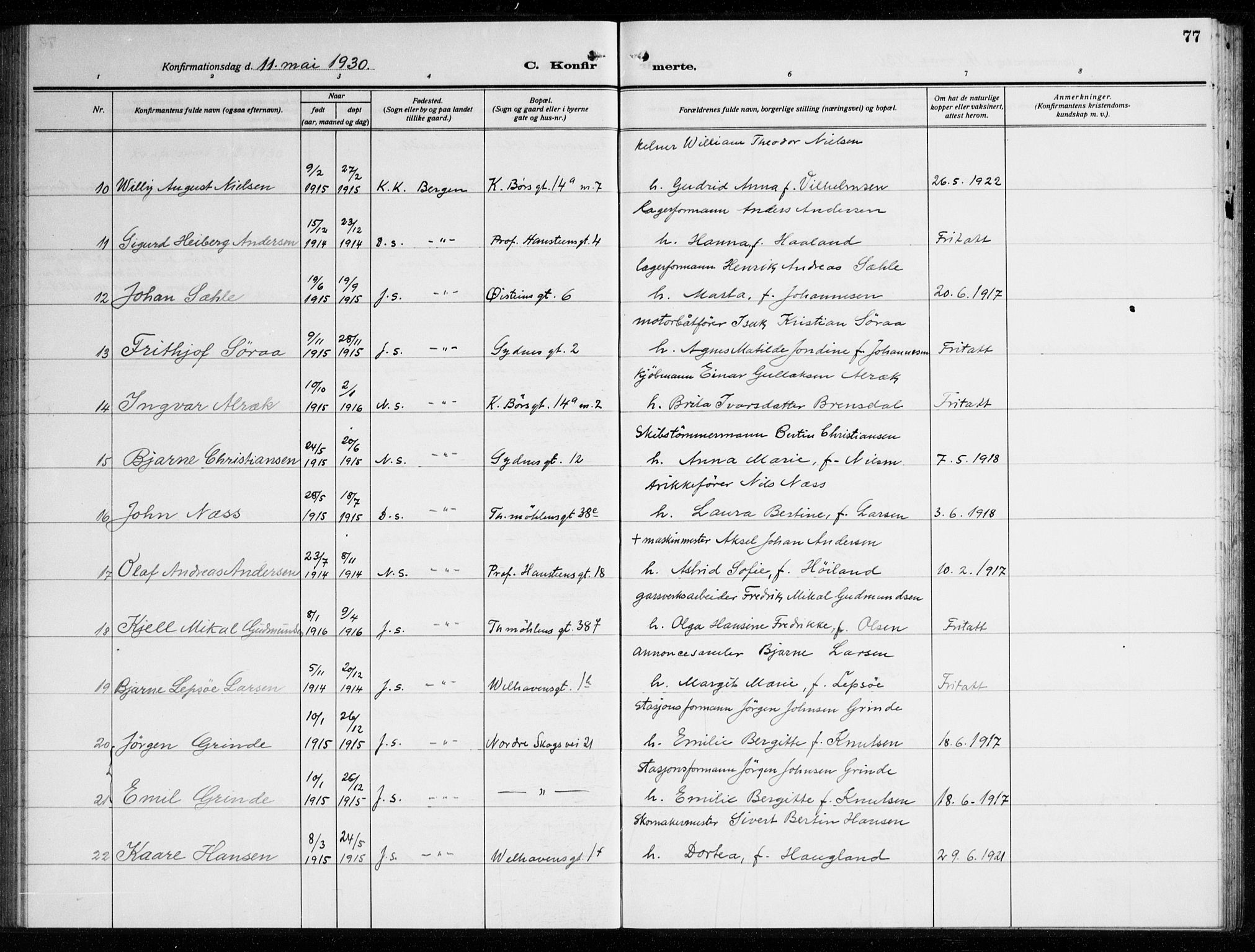 Johanneskirken sokneprestembete, AV/SAB-A-76001/H/Haa/L0010: Parish register (official) no. C 3, 1925-1935, p. 77