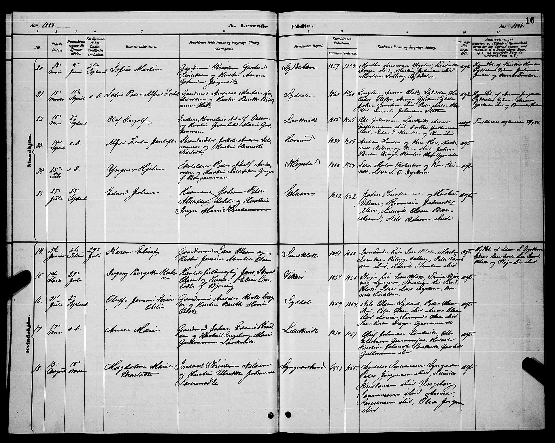 Ministerialprotokoller, klokkerbøker og fødselsregistre - Nordland, AV/SAT-A-1459/876/L1104: Parish register (copy) no. 876C03, 1886-1896, p. 16