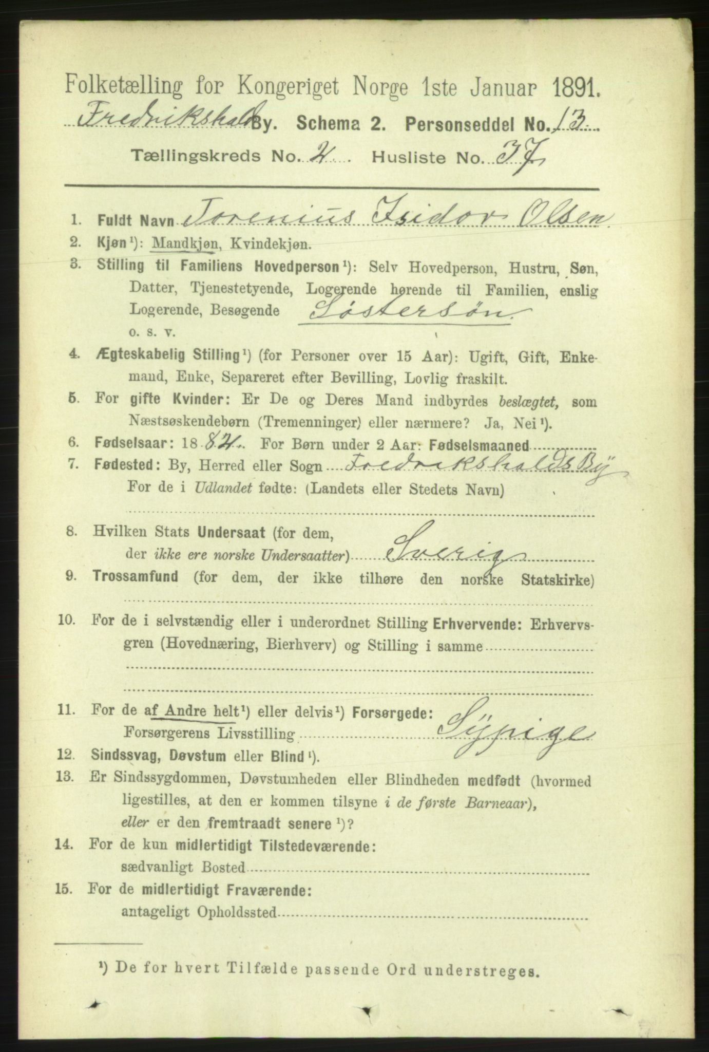 RA, 1891 census for 0101 Fredrikshald, 1891, p. 3150