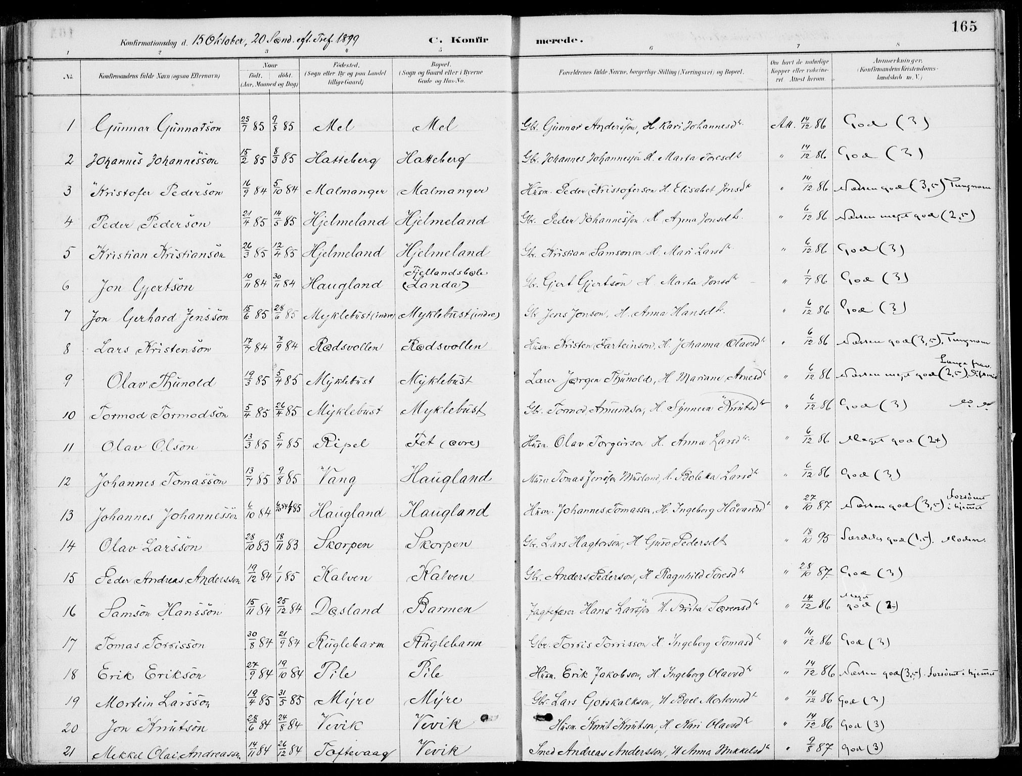Kvinnherad sokneprestembete, SAB/A-76401/H/Haa: Parish register (official) no. B  1, 1887-1921, p. 165