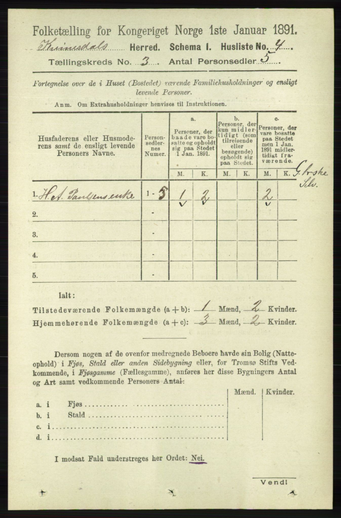 RA, 1891 census for 1037 Kvinesdal, 1891, p. 959