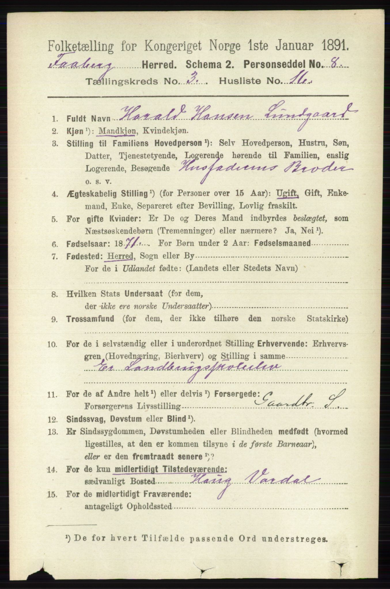 RA, 1891 census for 0524 Fåberg, 1891, p. 953