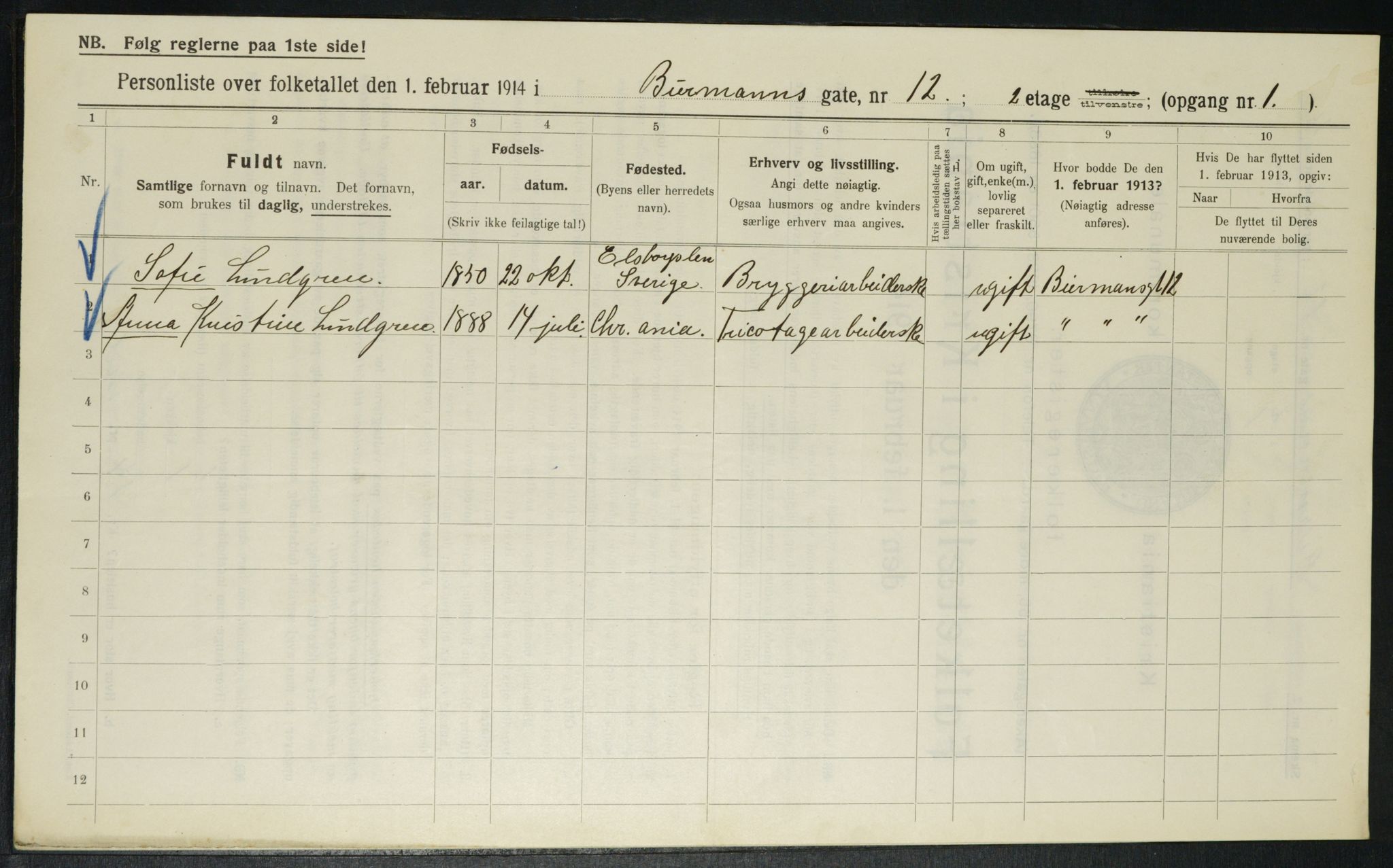 OBA, Municipal Census 1914 for Kristiania, 1914, p. 4905