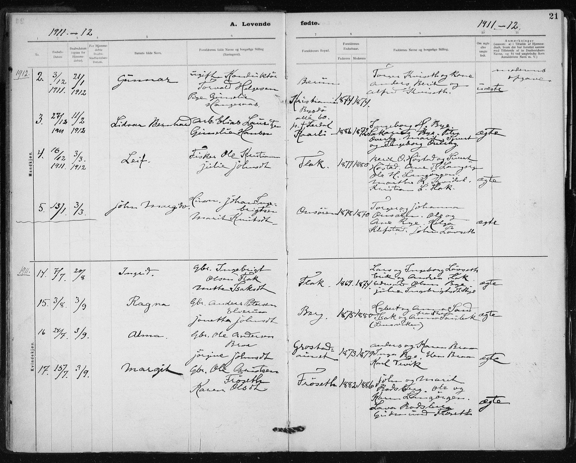 Ministerialprotokoller, klokkerbøker og fødselsregistre - Sør-Trøndelag, SAT/A-1456/612/L0381: Parish register (official) no. 612A13, 1907-1923, p. 21