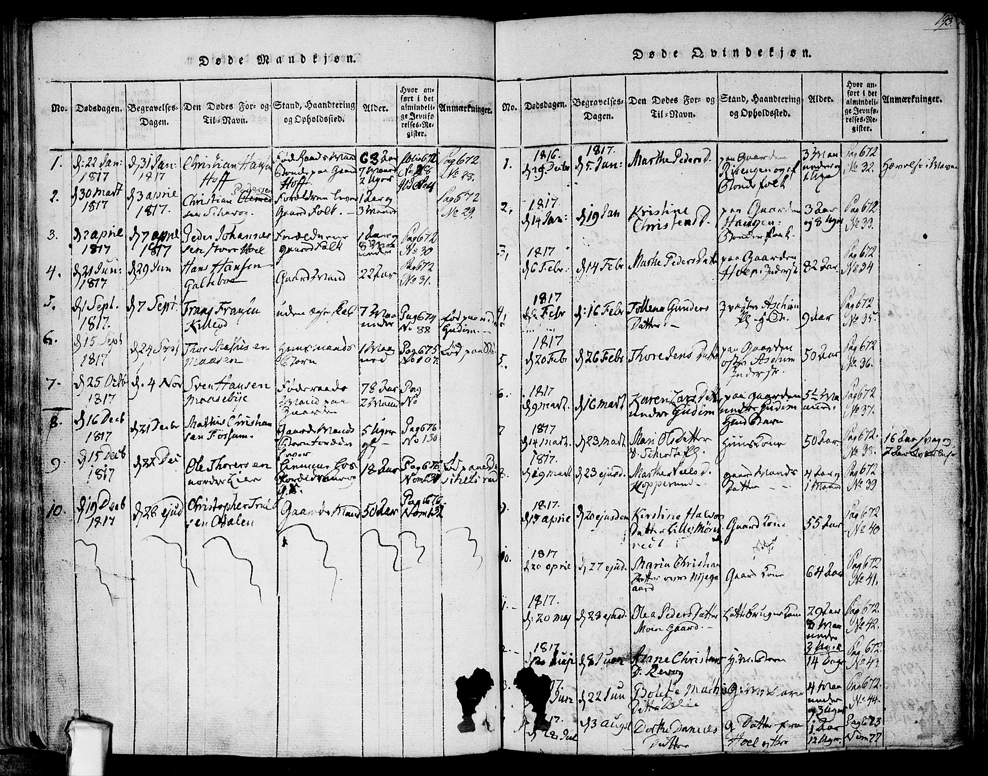 Askim prestekontor Kirkebøker, AV/SAO-A-10900/F/Fa/L0004: Parish register (official) no. 4, 1817-1846, p. 192-193