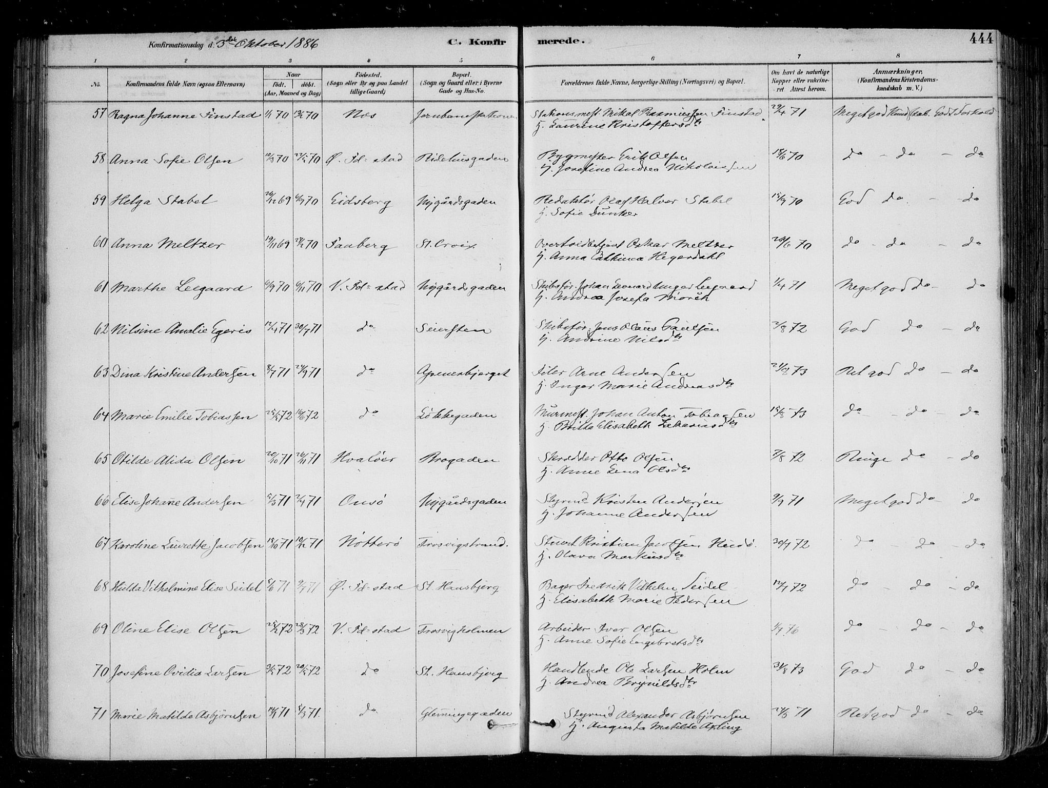 Fredrikstad domkirkes prestekontor Kirkebøker, SAO/A-10906/F/Fa/L0004: Parish register (official) no. 4, 1878-1907, p. 444